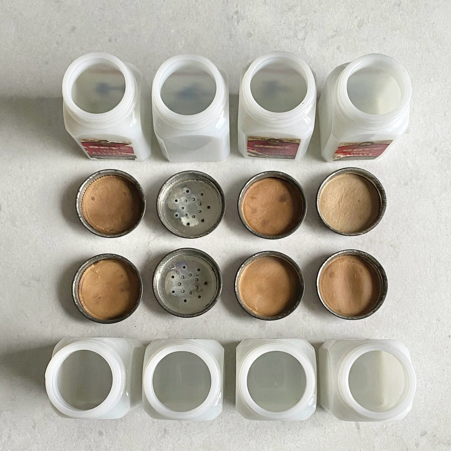 Vintage Dove Spice Jars and Rack made by the Frank Tea & Spice Co. (circa 1930s)