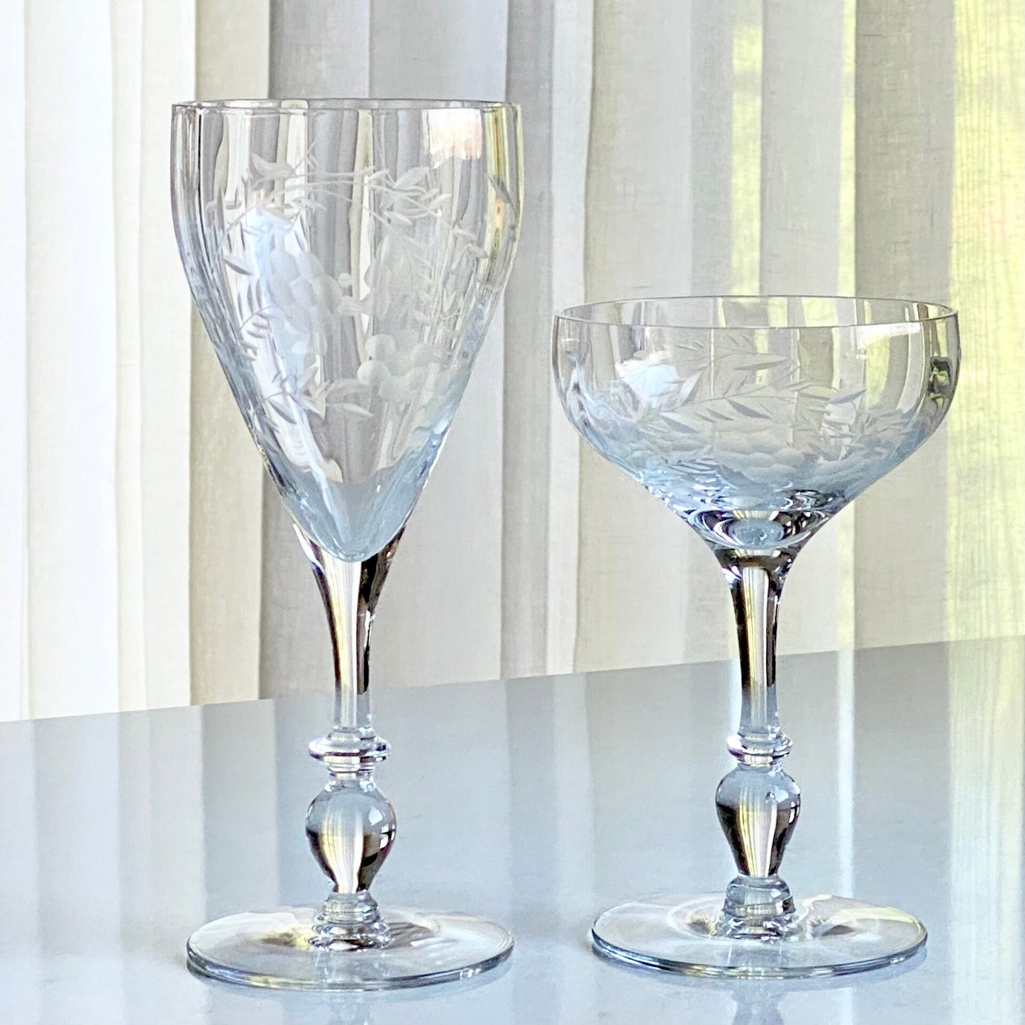 Vintage Sears Etched  Optic Panel Glasses - Set of 12