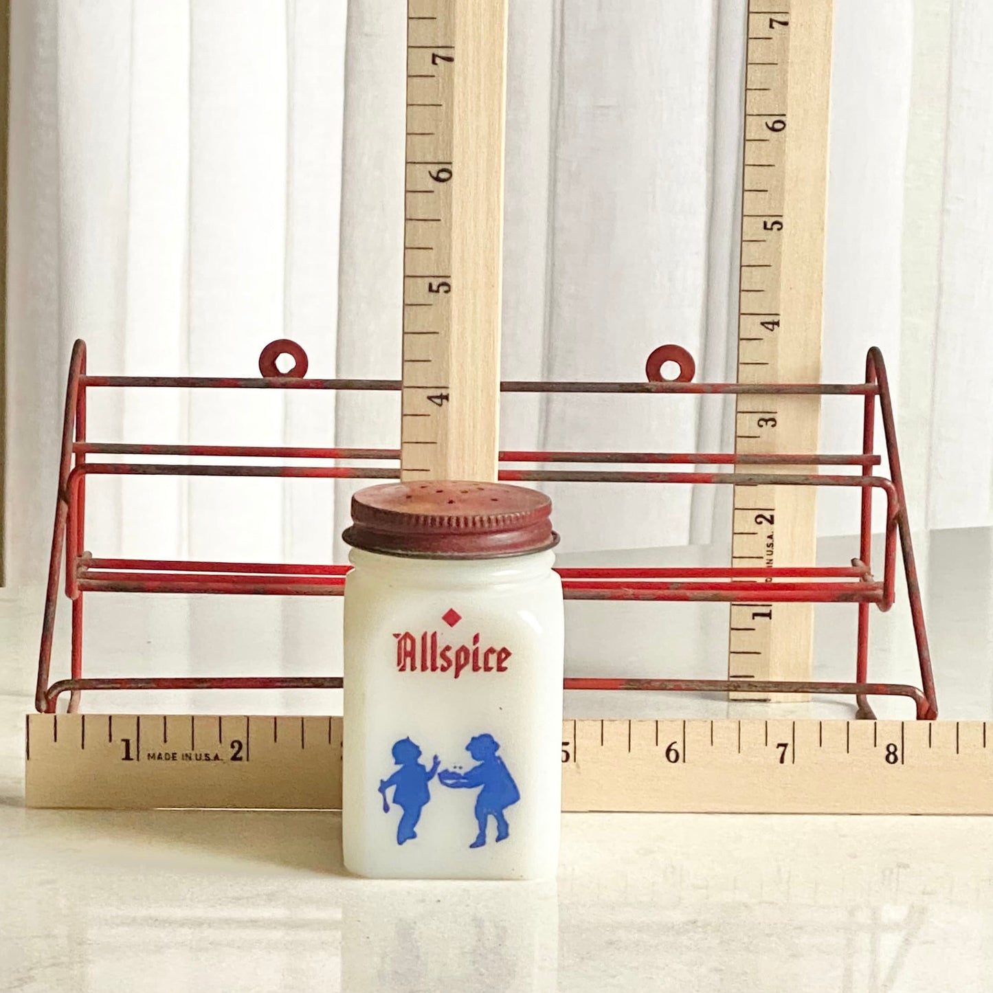 Vintage Dove Spice Jars and Rack made by the Frank Tea & Spice Co. (circa 1930s)