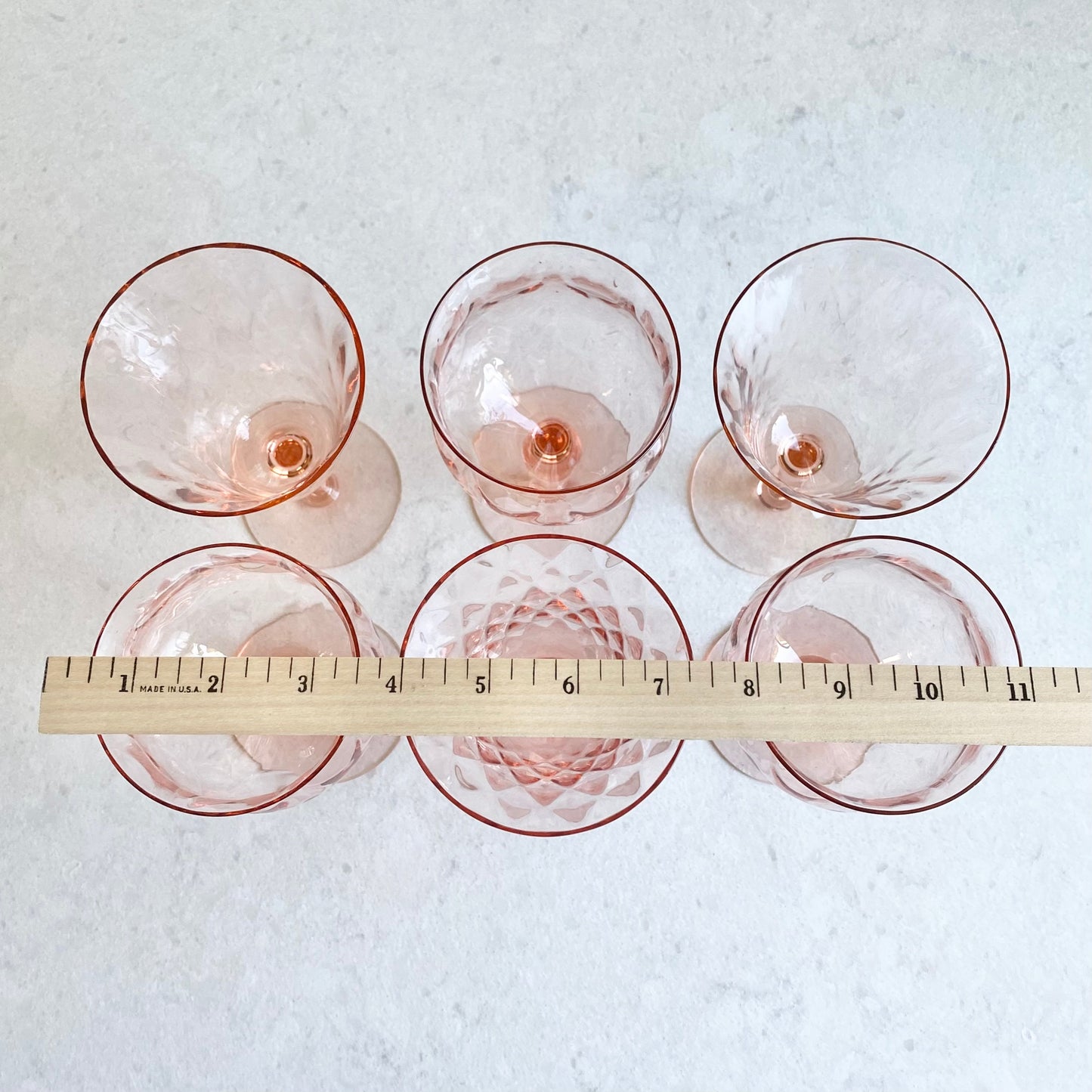 Mixed Set of Six (6) Vintage Pink Optic Pattern Glasses