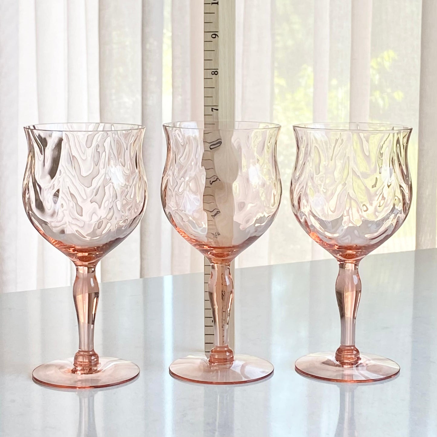 Mixed Set of Six (6) Vintage Pink Optic Pattern Glasses