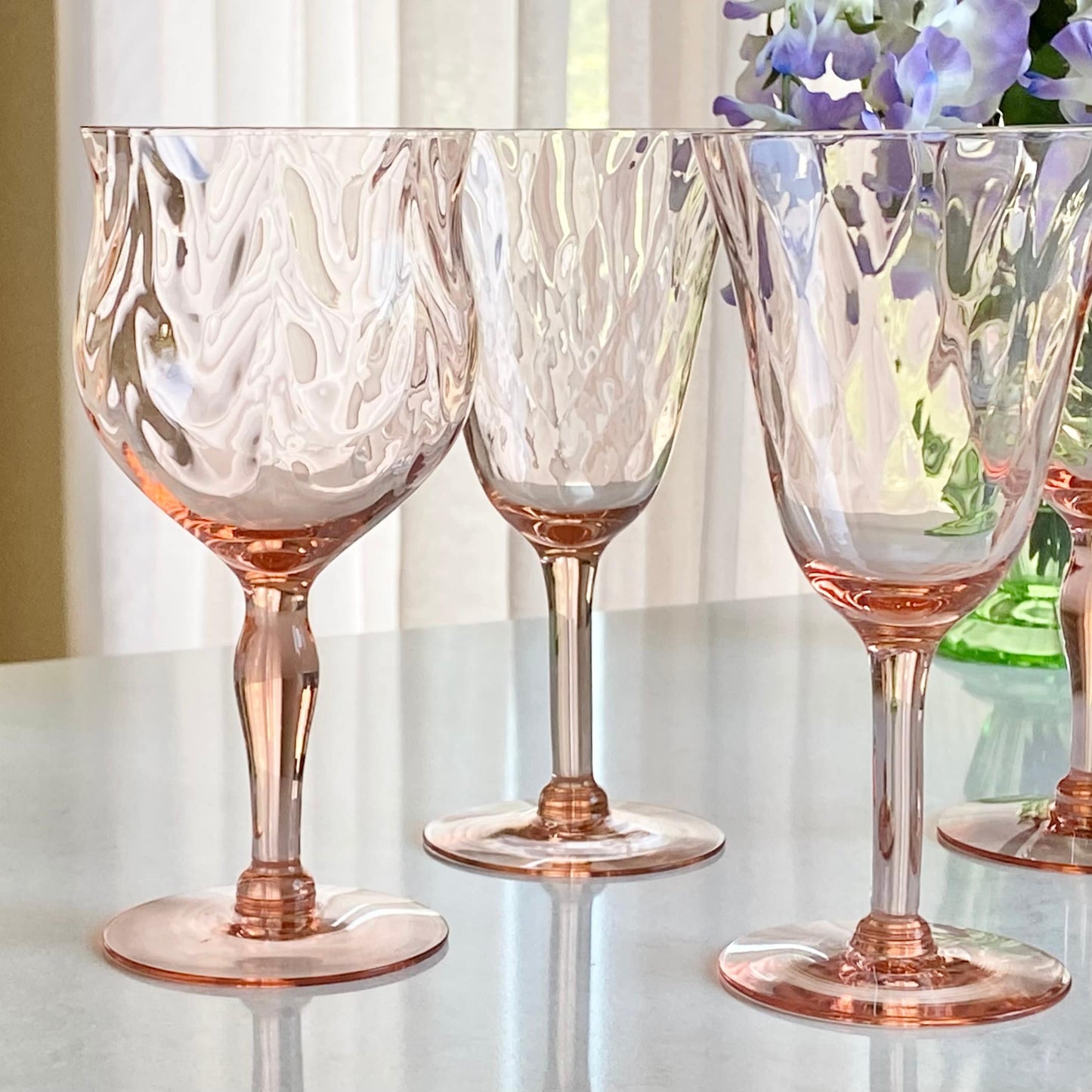 Mixed Set of Six (6) Vintage Pink Optic Pattern Glasses