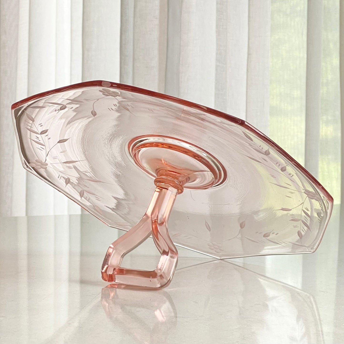 Vintage Pink Etched Glass Tidbit Tray
