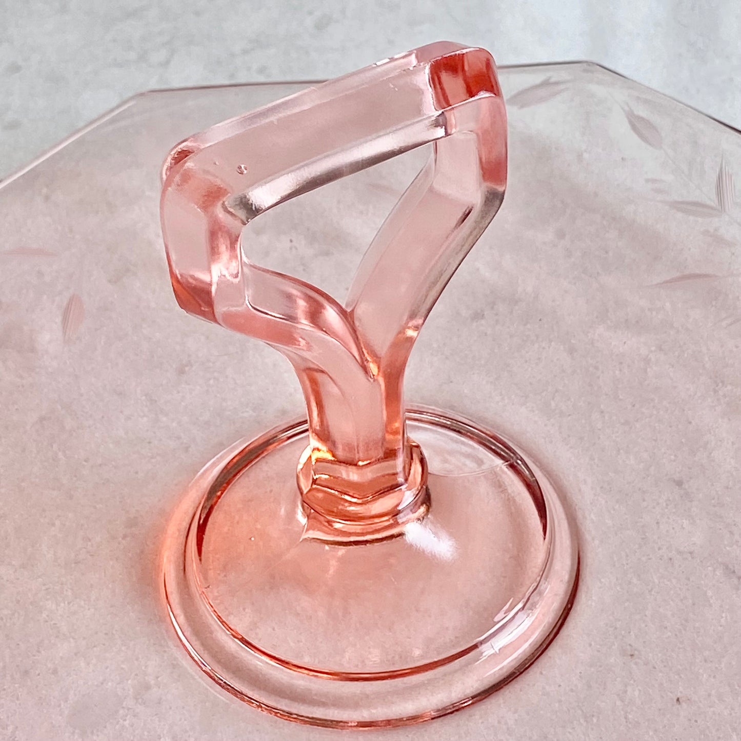 Vintage Pink Etched Glass Tidbit Tray