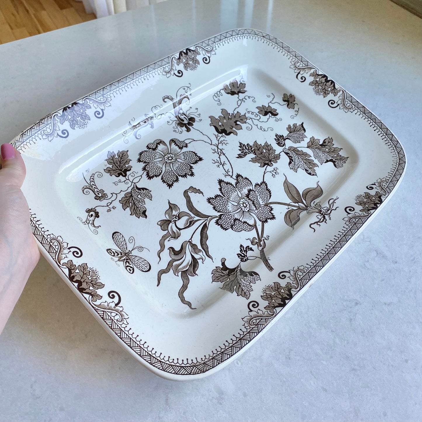 Vintage J.F. Wileman Chinese Brown Plant 16 Inch Transferware Platter (circa 1866 - 1872)