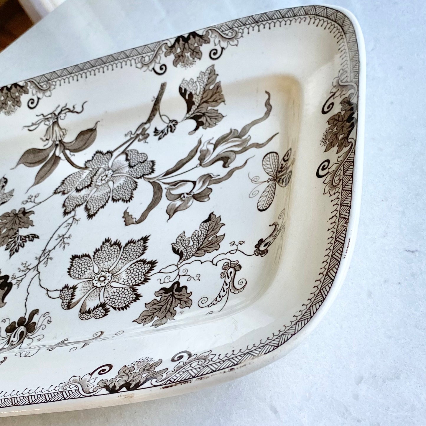 Vintage J.F. Wileman Chinese Brown Plant 16 Inch Transferware Platter (circa 1866 - 1872)