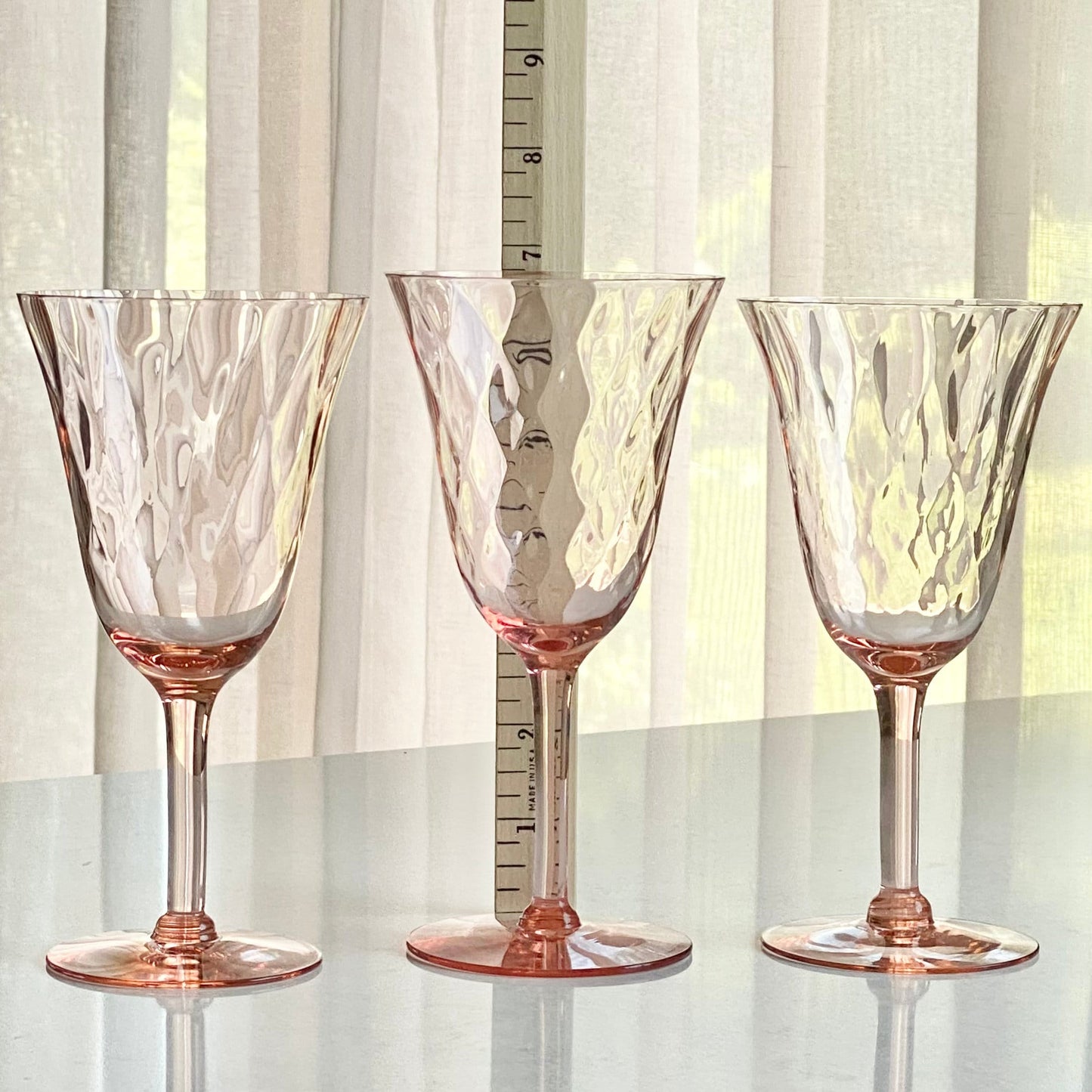 Mixed Set of Six (6) Vintage Pink Optic Pattern Glasses