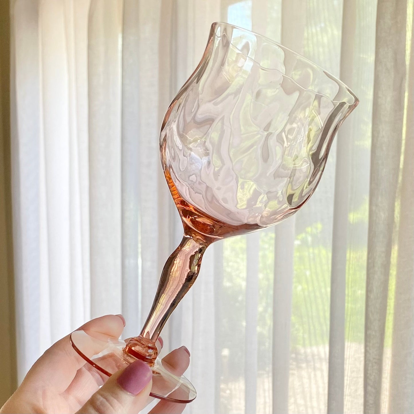 Mixed Set of Six (6) Vintage Pink Optic Pattern Glasses