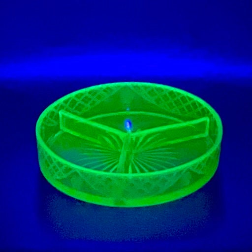 Vintage Uranium Glass Green Etched Three Part Dish