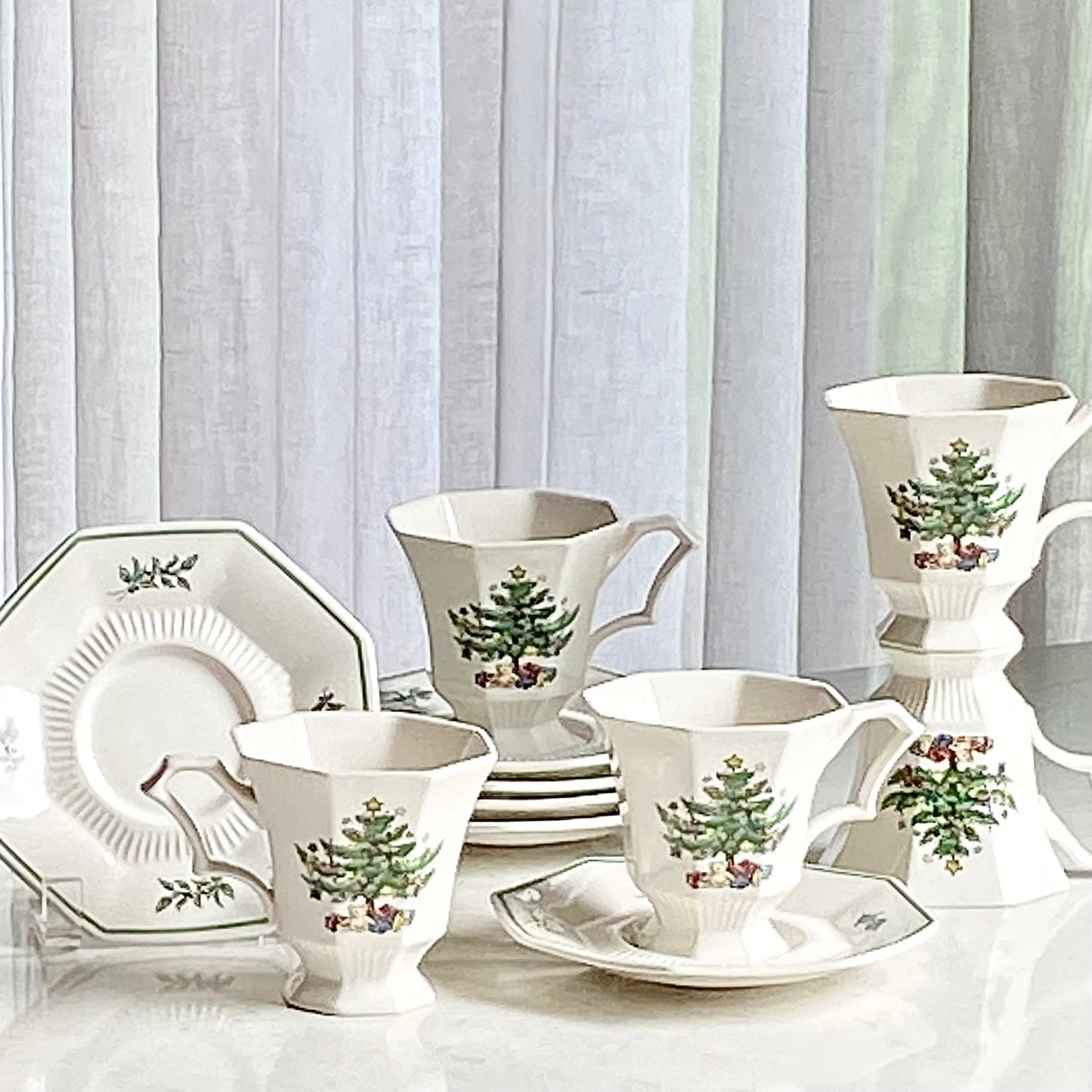 Vintage Nikko Classic Collection Christmas Cups and Saucers - 6 sets, 12 pieces total