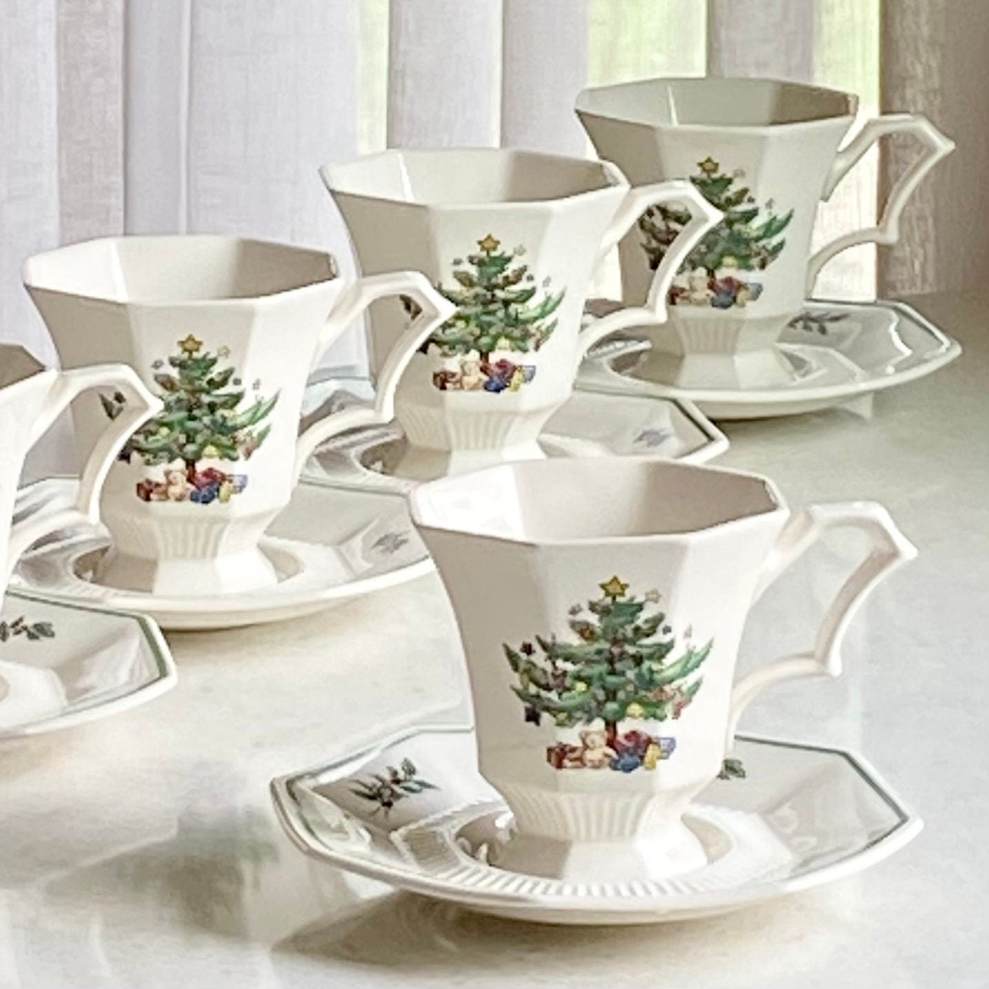 Vintage Nikko Classic Collection Christmas Cups and Saucers - 6 sets, 12 pieces total