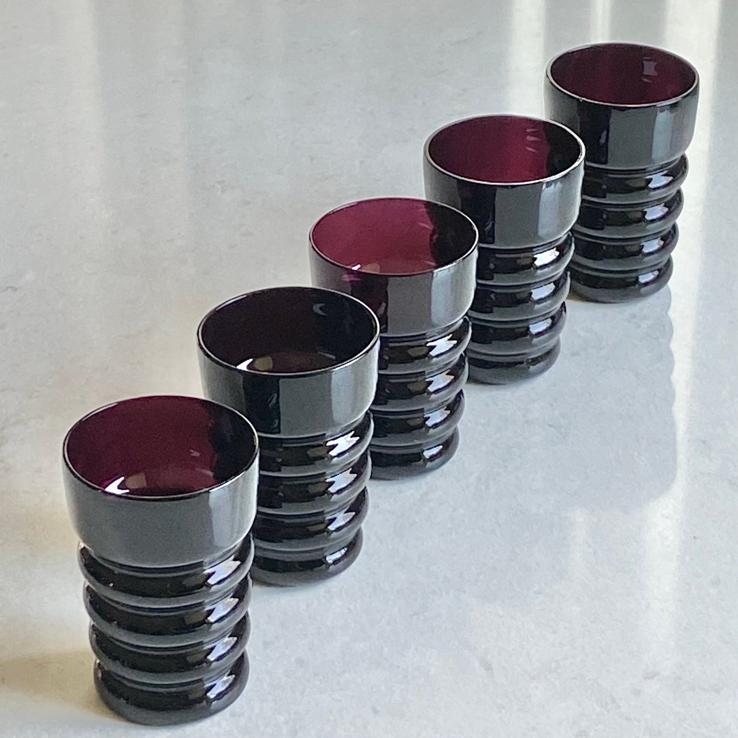 Vintage Black Amethyst Banded Glasses - Set of 5