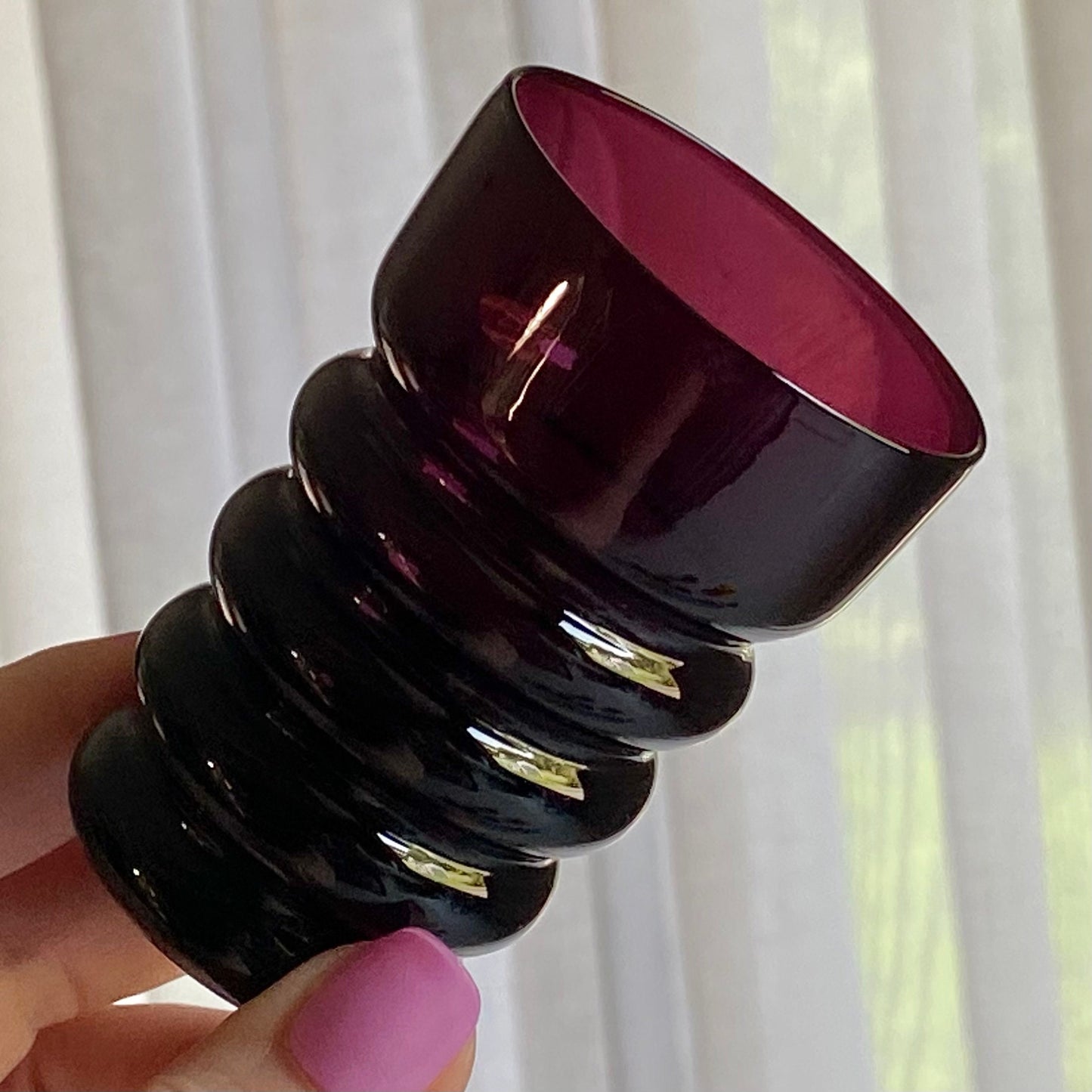 Vintage Black Amethyst Banded Glasses - Set of 5