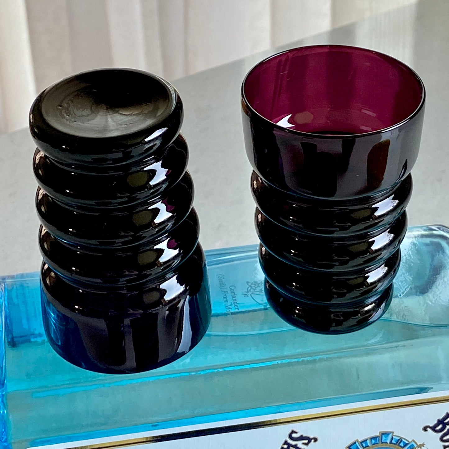 Vintage Black Amethyst Banded Glasses - Set of 5