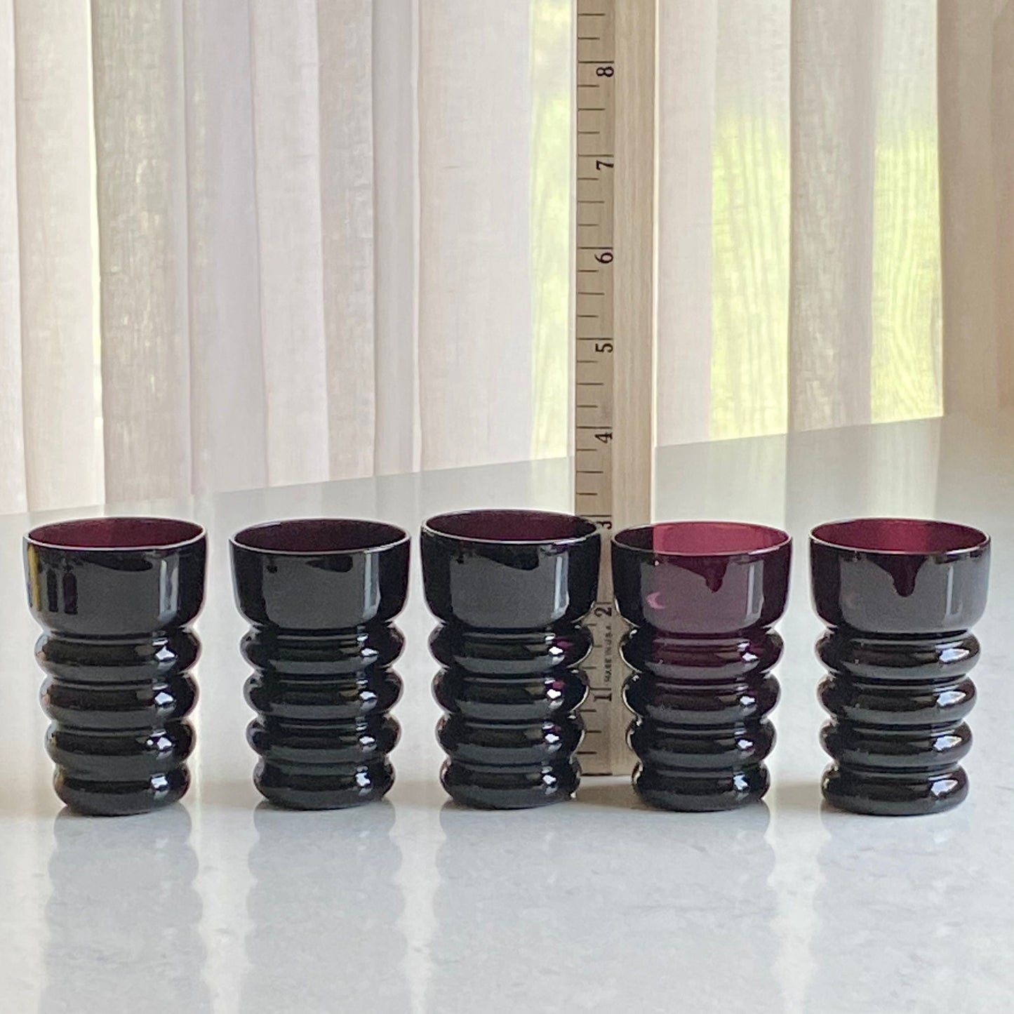 Vintage Black Amethyst Banded Glasses - Set of 5