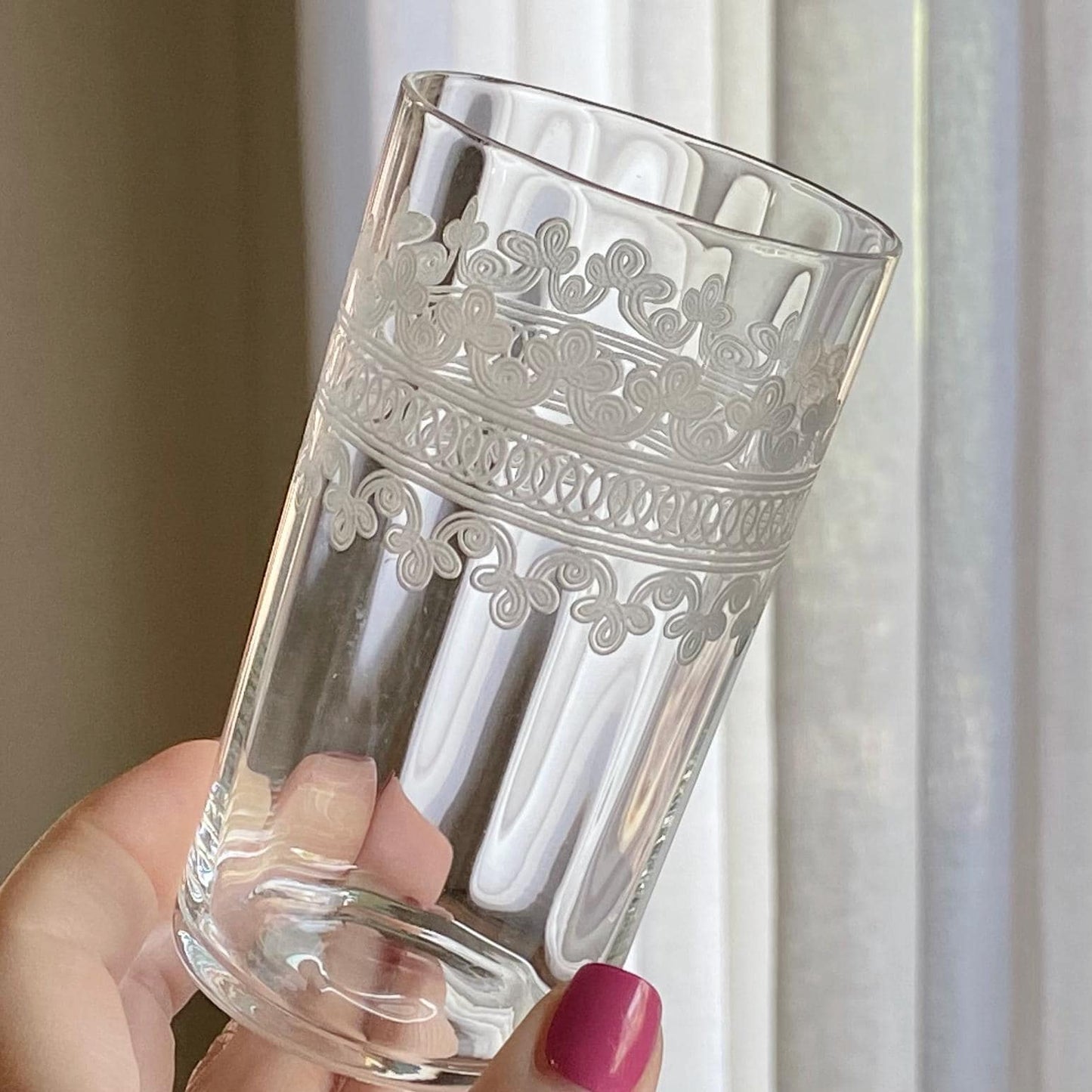 Vintage Tiffin Franciscan Cloverleaf Band Etched Optic Panel Glasses - Set of 4