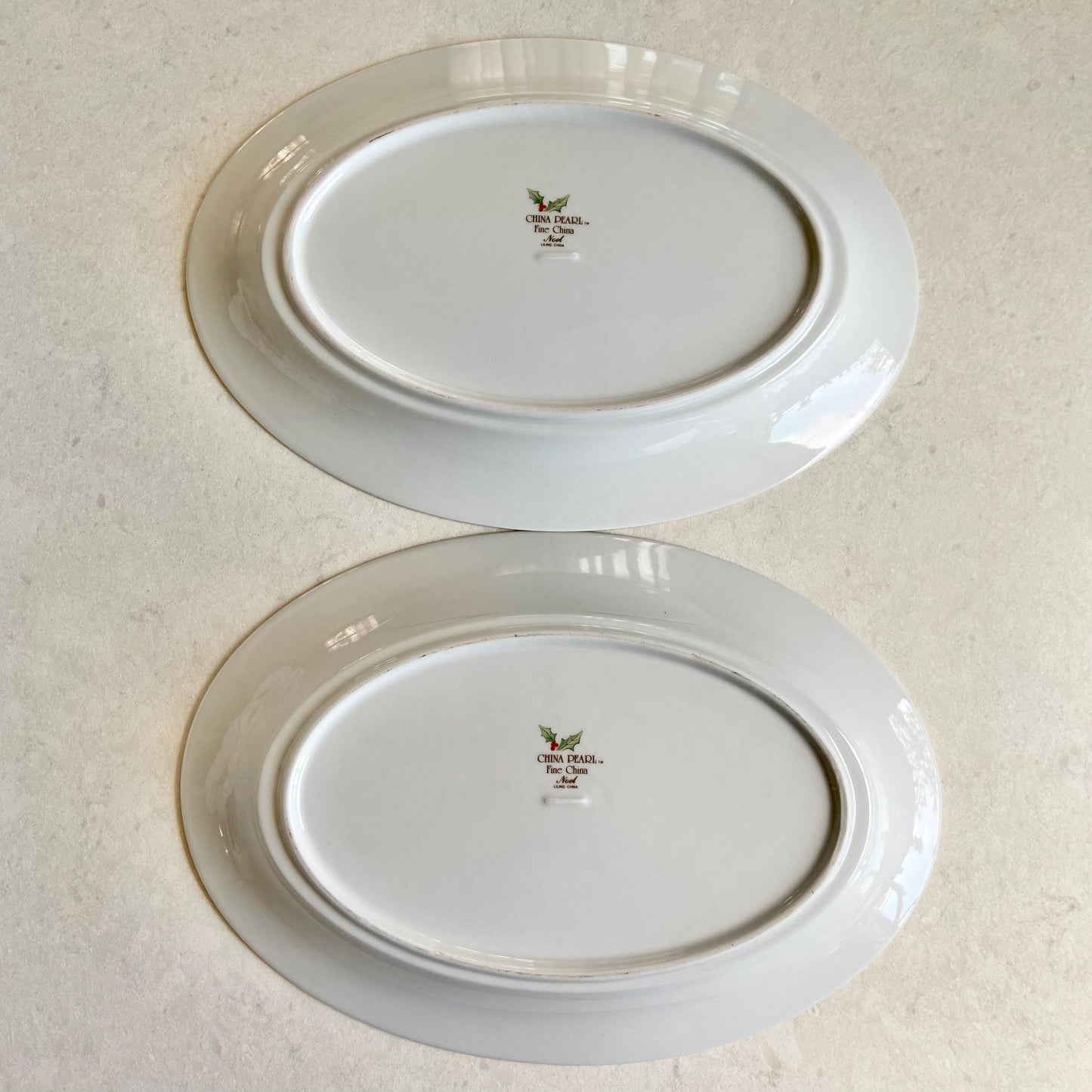 Vintage China Pearl Noel Oval Serving Platters - Two Available