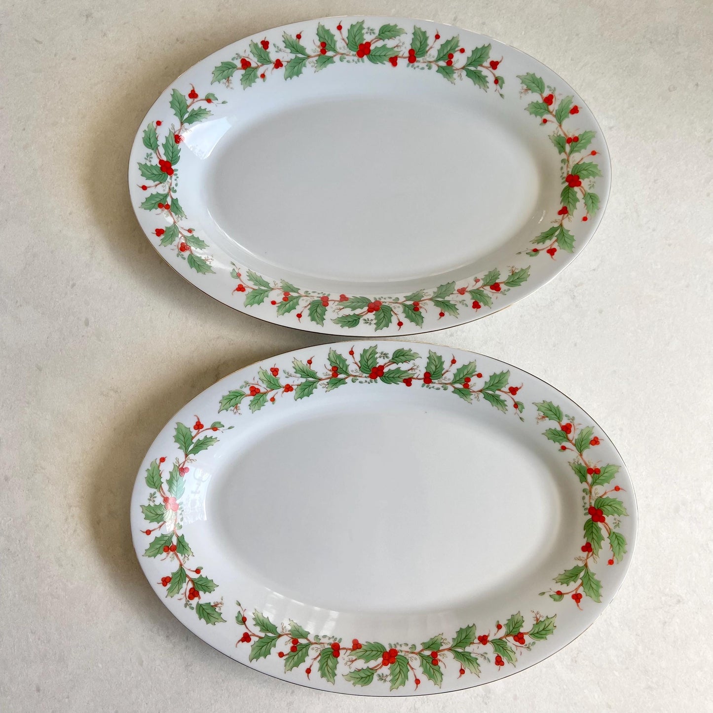 Vintage China Pearl Noel Oval Serving Platters - Two Available