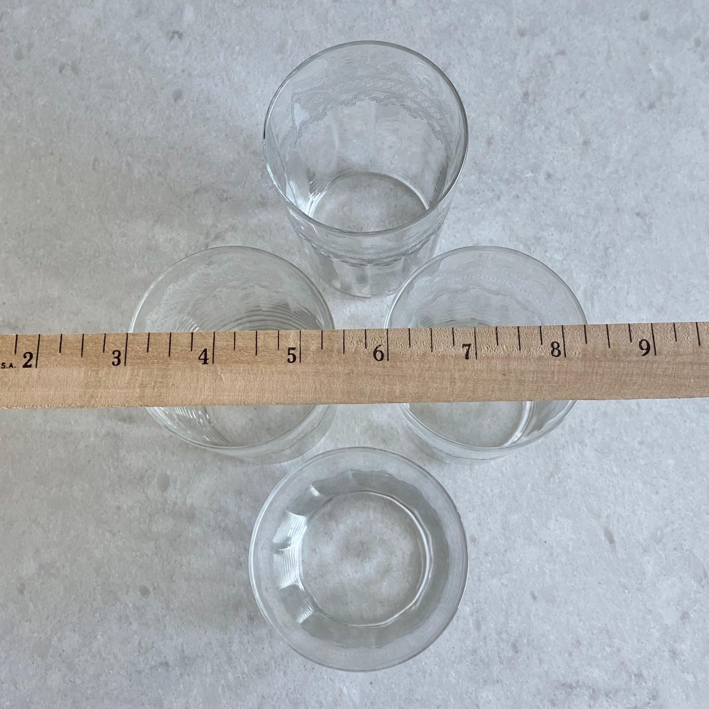 Vintage Tiffin Franciscan Cloverleaf Band Etched Optic Panel Glasses - Set of 4