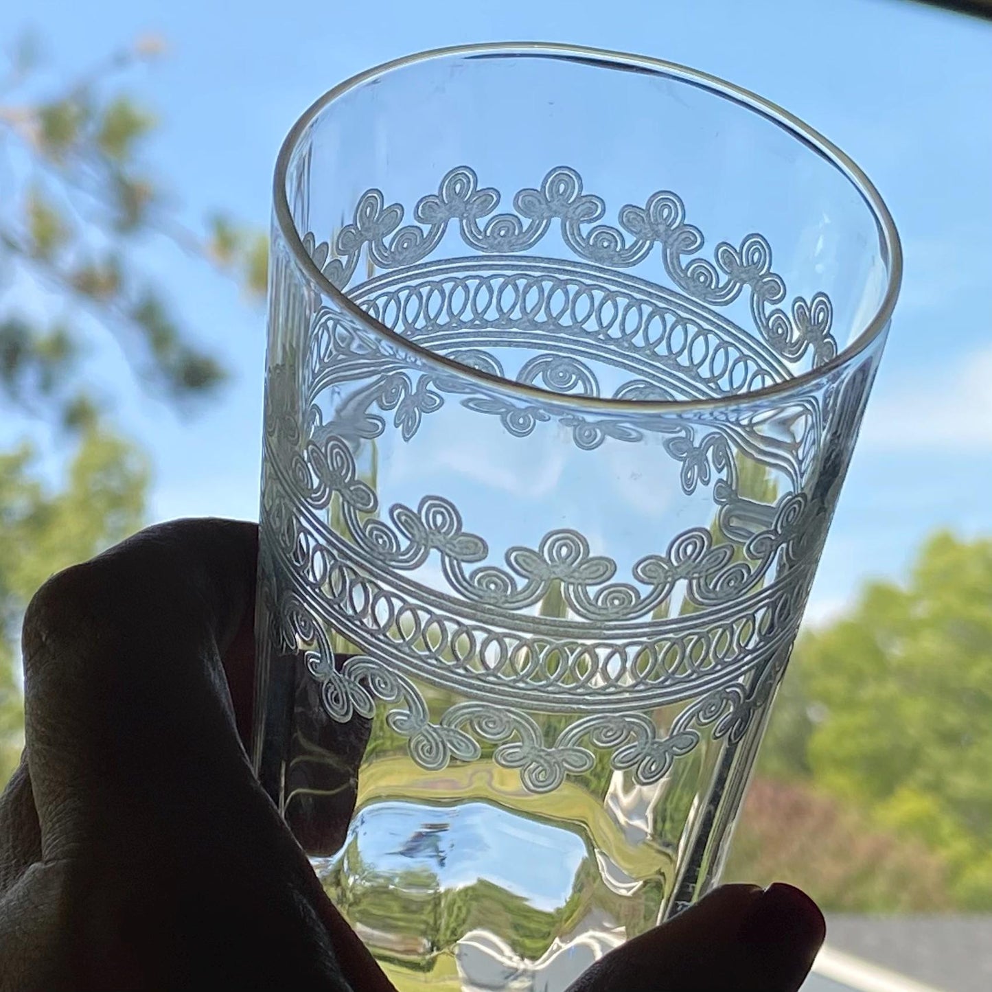 Vintage Tiffin Franciscan Cloverleaf Band Etched Optic Panel Glasses - Set of 4