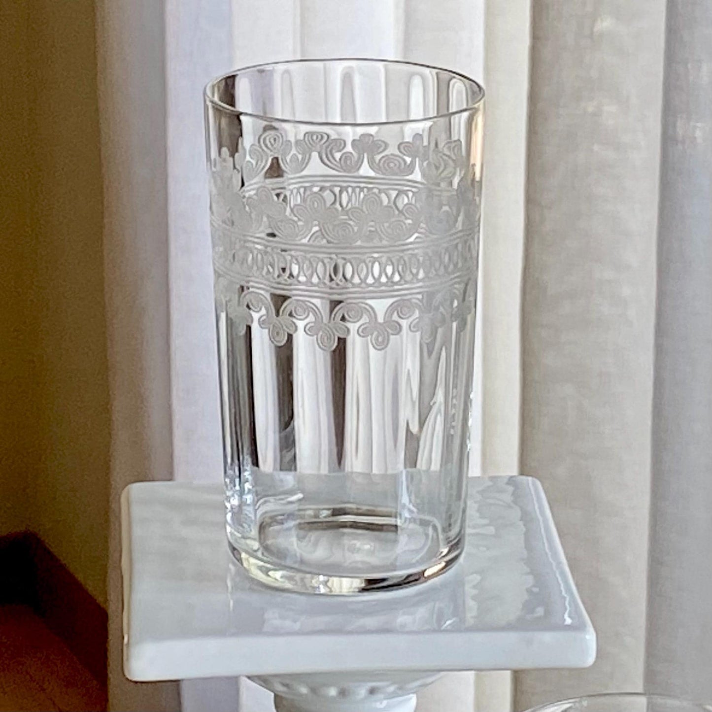 Vintage Tiffin Franciscan Cloverleaf Band Etched Optic Panel Glasses - Set of 4