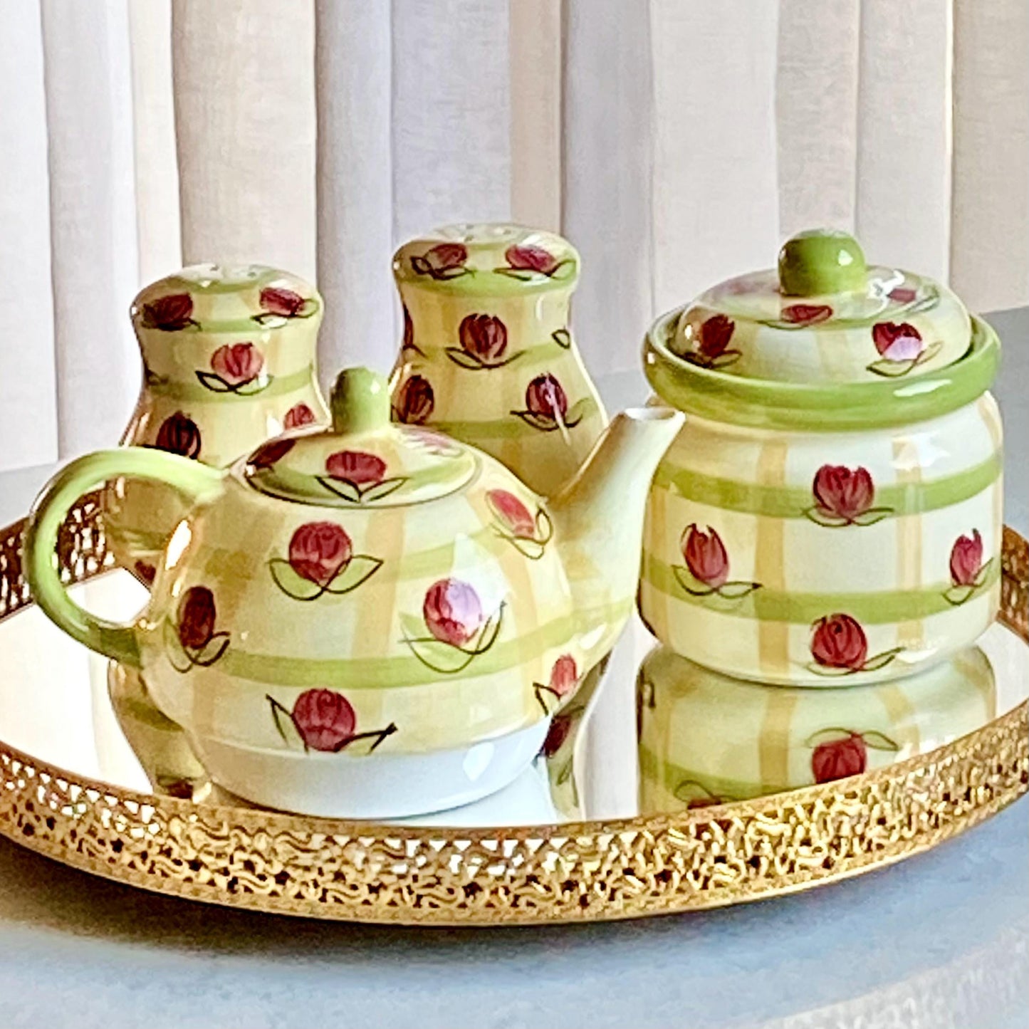 Vintage Royal Norfolk Country Rose Set - Sugar, Creamer, Salt and Pepper Shakers