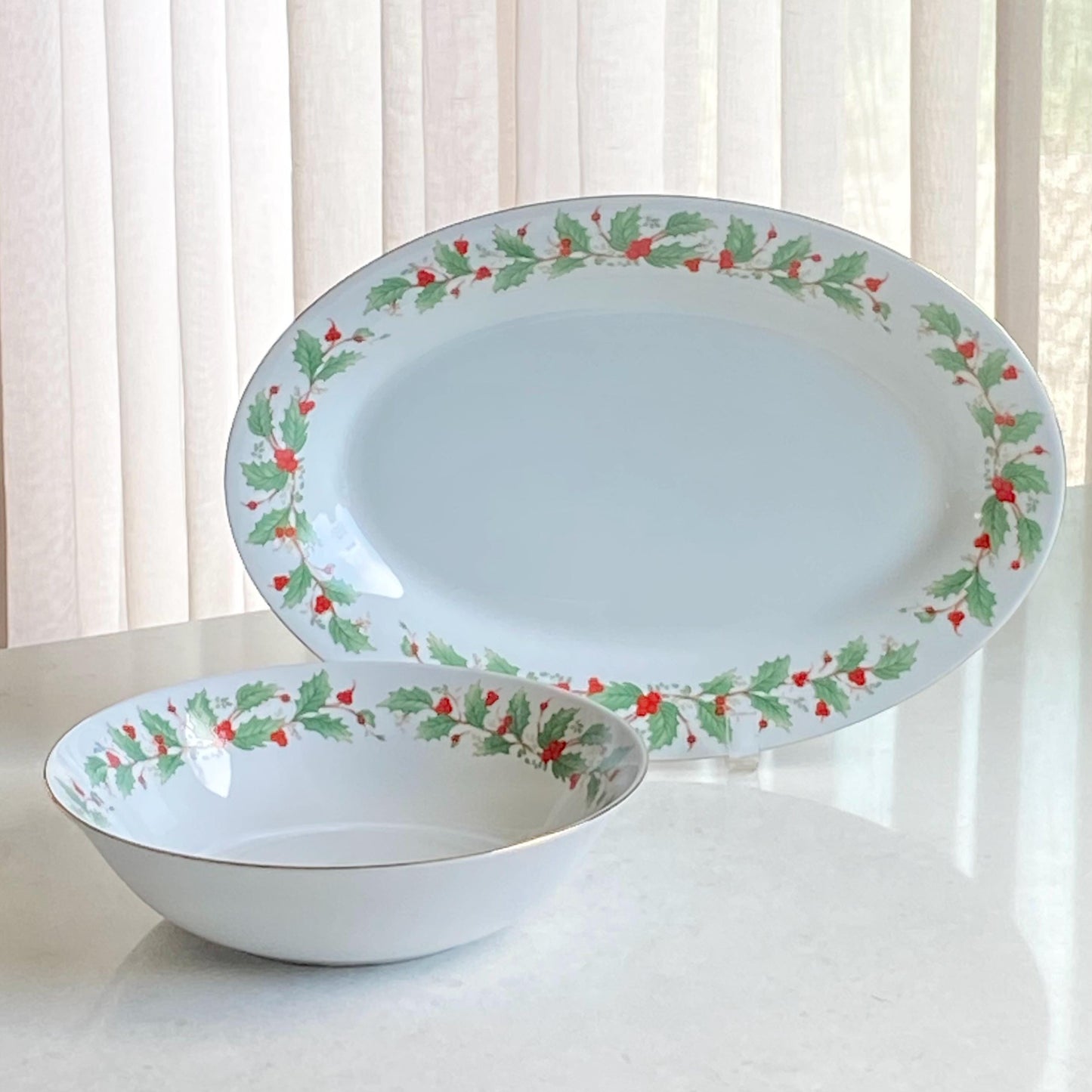 Vintage China Pearl Noel Oval Serving Platters - Two Available