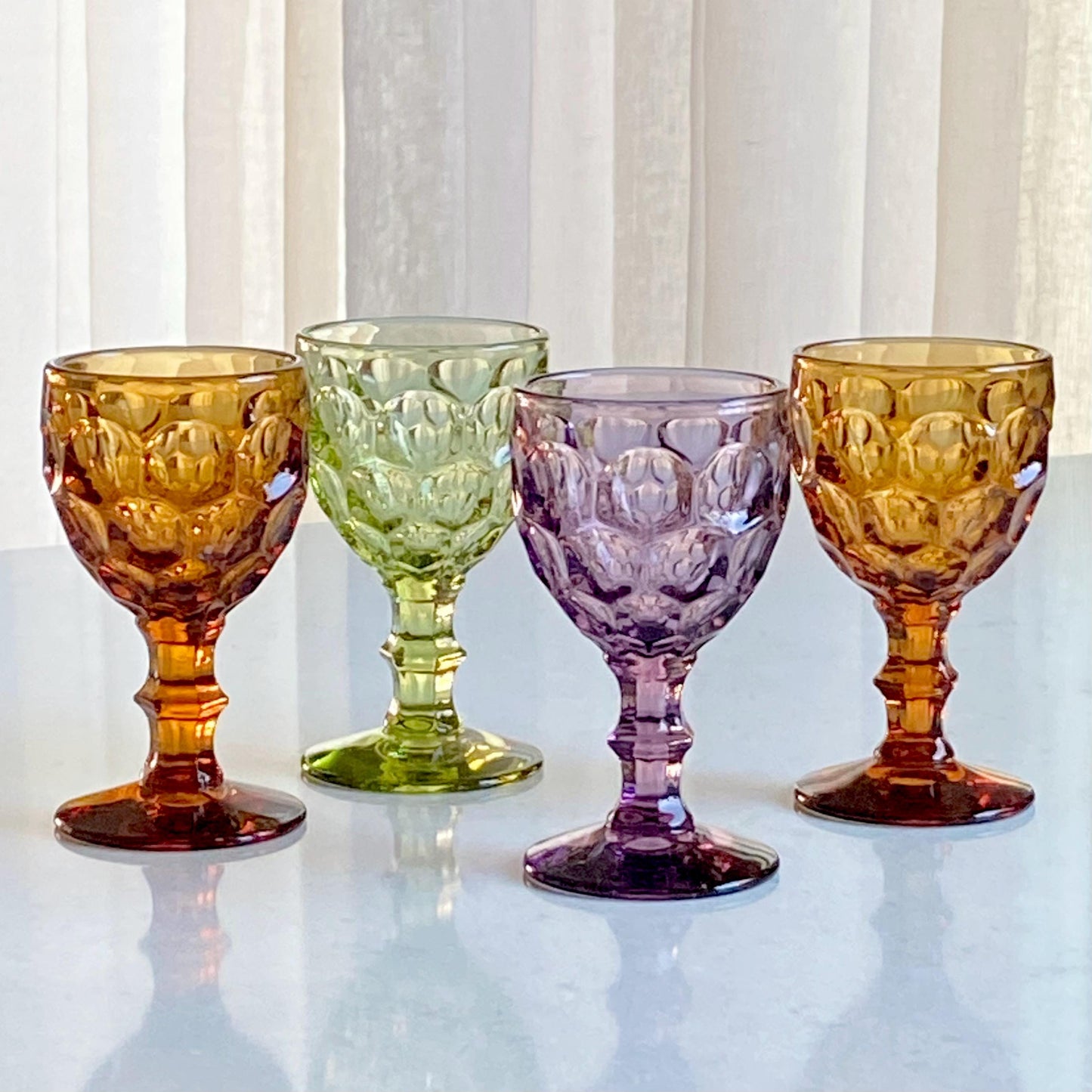 Vintage Imperial Provincial Honeycomb Thumbprint Glasses - Mixed set of 4