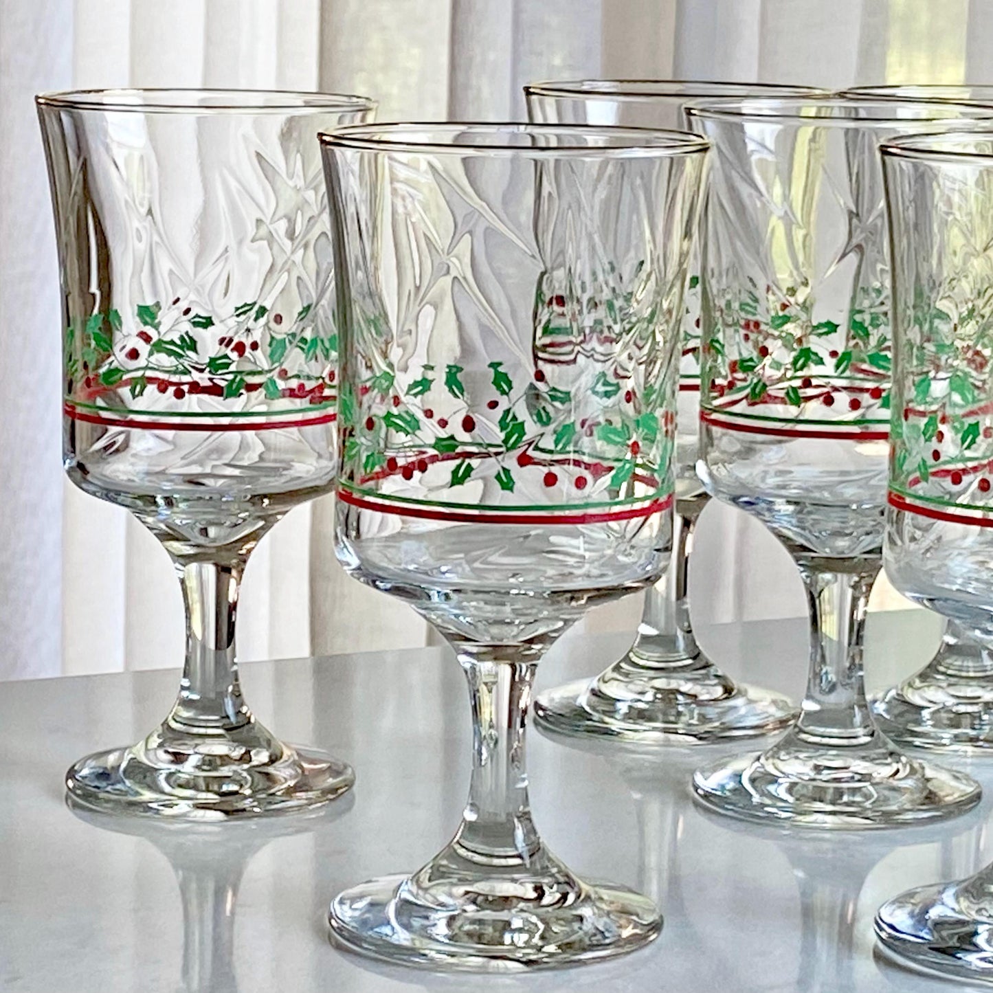 Vintage Arby's Gold Trimmed Christmas Glasses - 24 available, sold in sets of 12