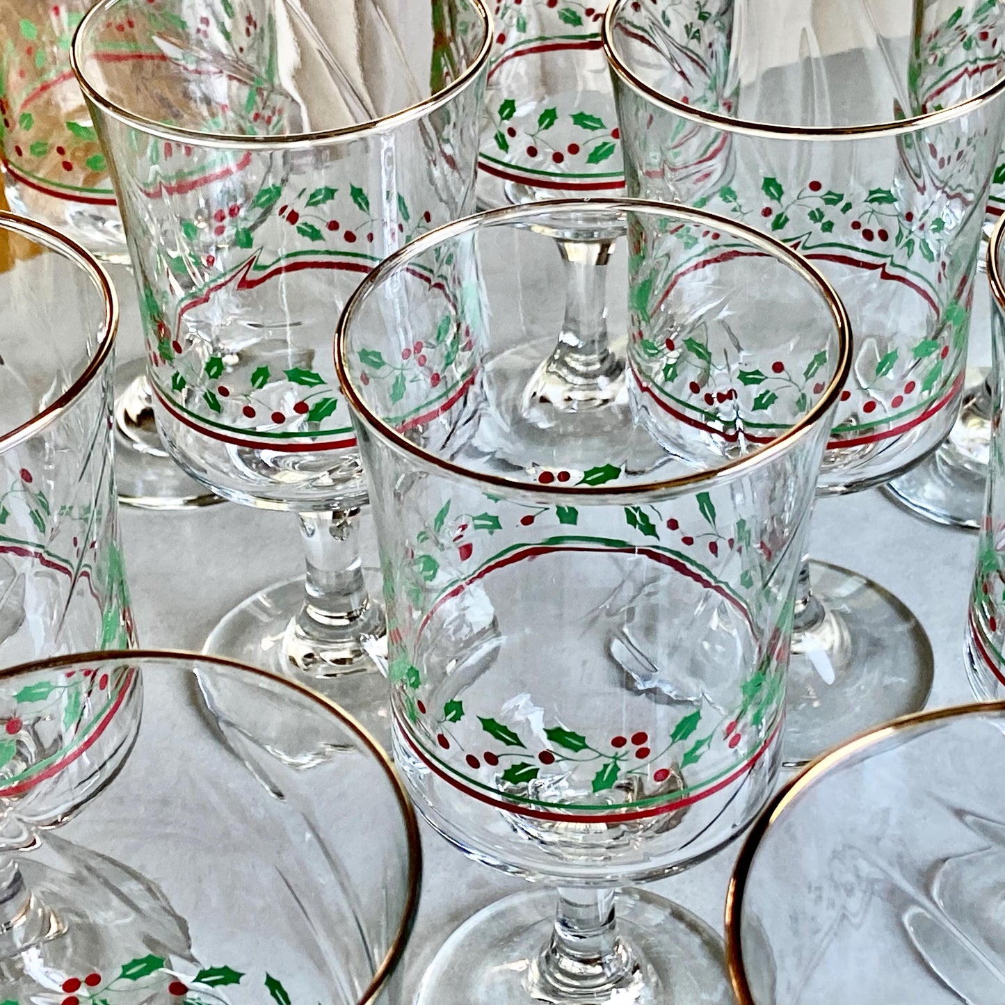 Vintage Arby's Gold Trimmed Christmas Glasses - 24 available, sold in sets of 12