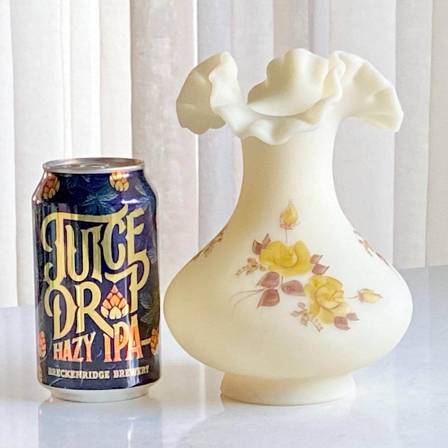 Vintage Fenton Hand Painted and Signed Ruffle Top Vase