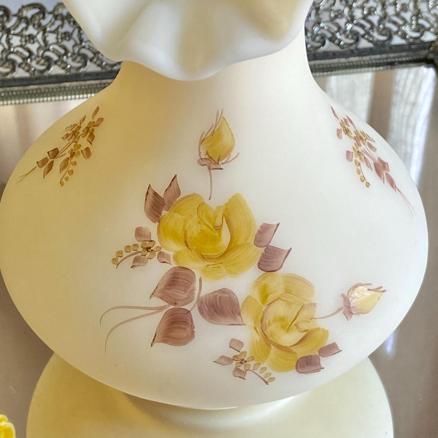 Vintage Fenton Hand Painted and Signed Ruffle Top Vase