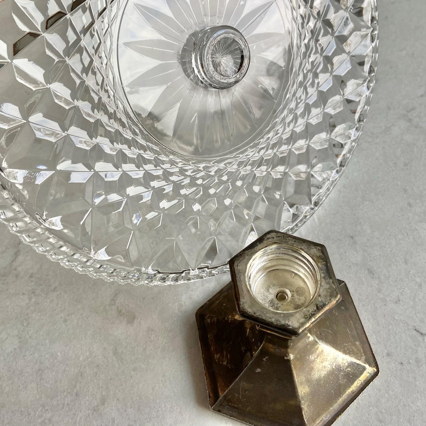 Vintage Teleflora Silver Plate Base 10 Inch Glass Cake Stand