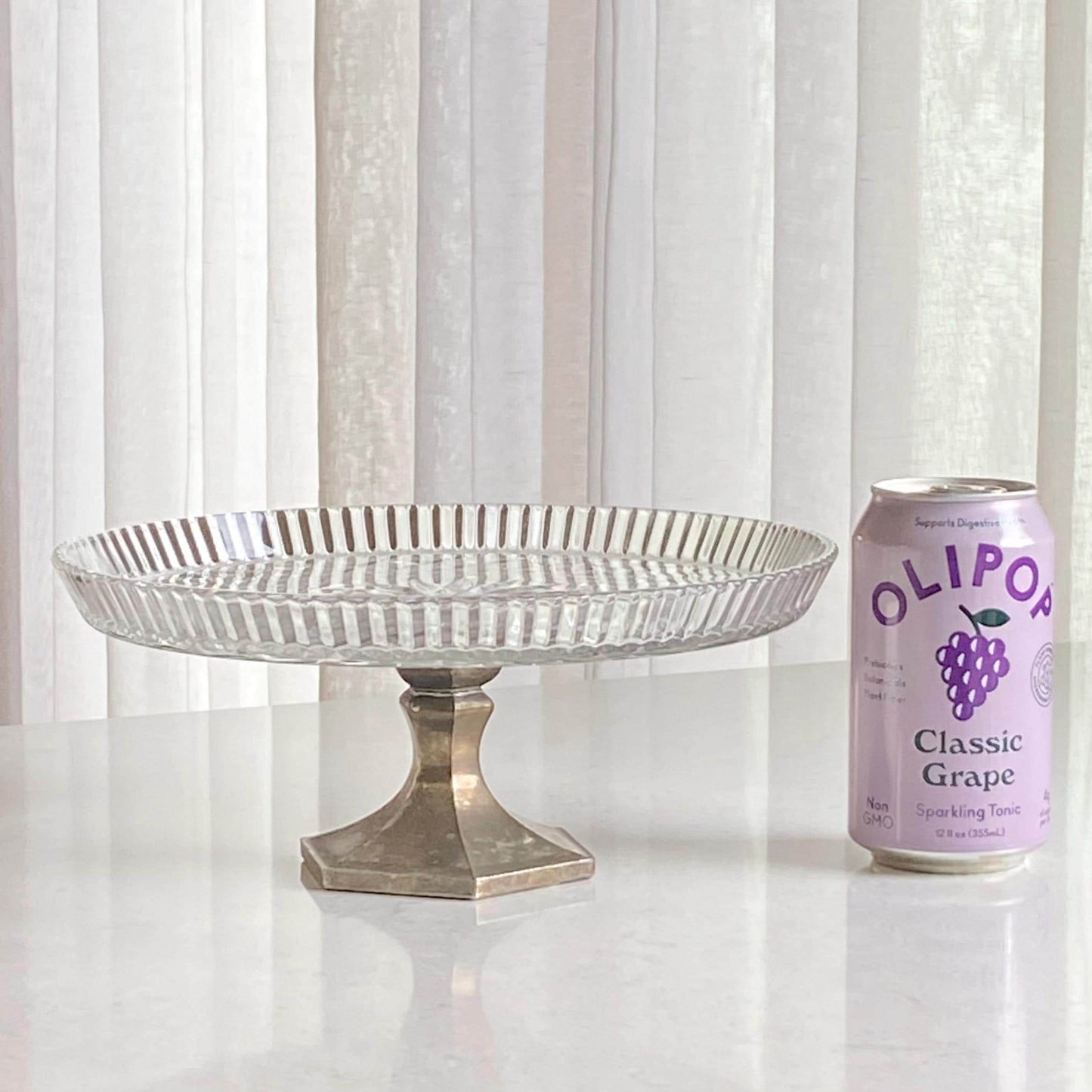 Vintage Teleflora Silver Plate Base 10 Inch Glass Cake Stand