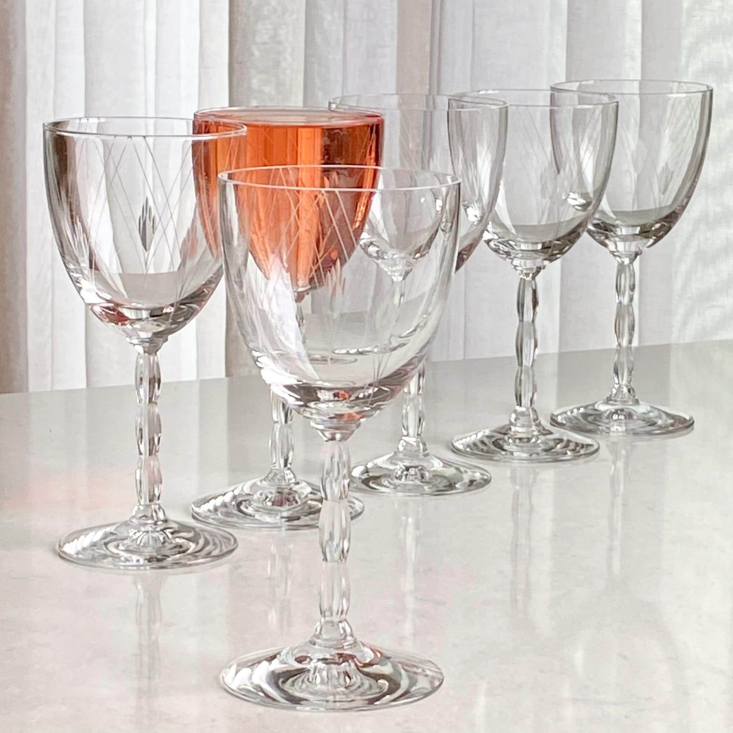 Vintage Fostoria Heraldry Etched Glasses (circa 1935 - 1969) - Set of 7