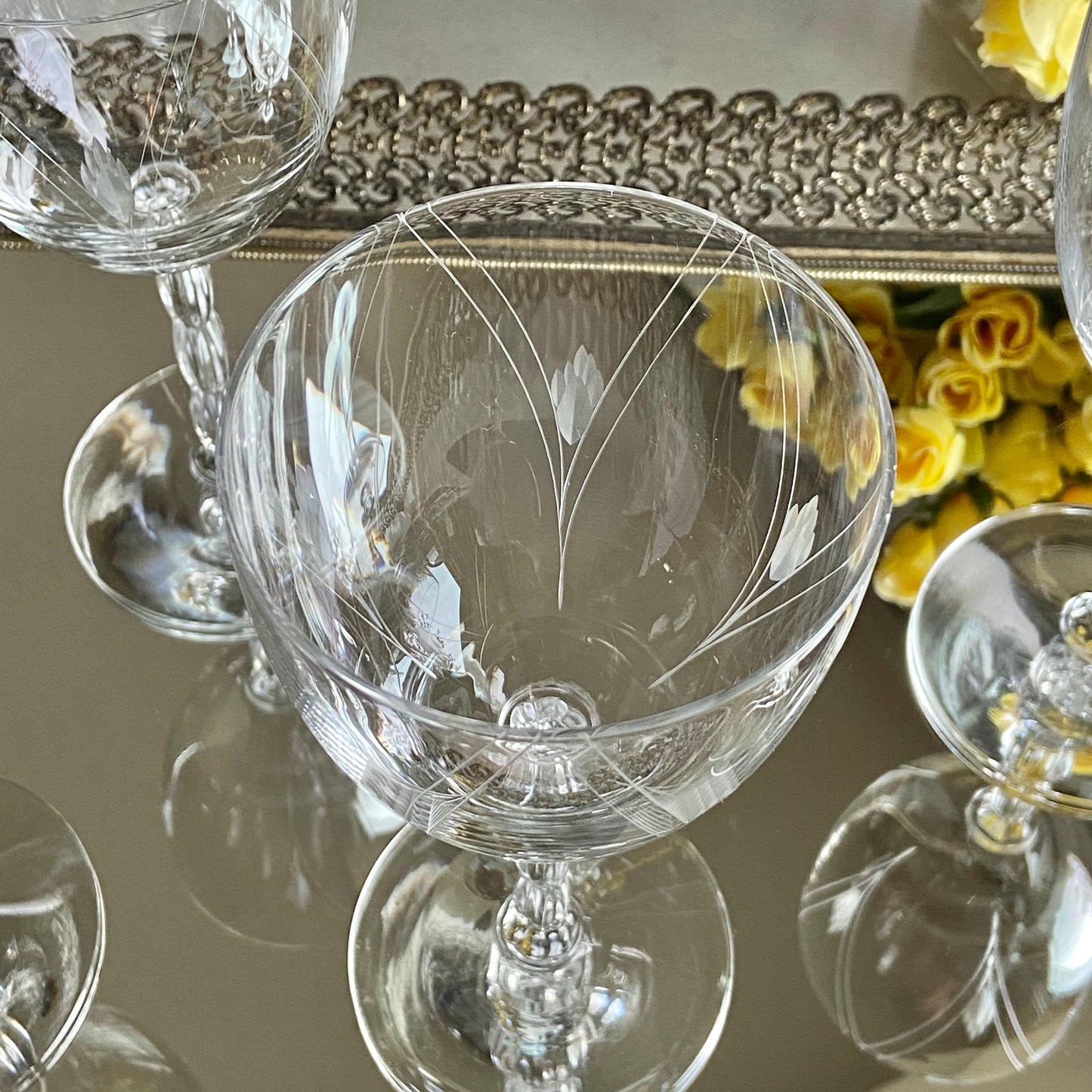 Vintage Fostoria Heraldry Etched Glasses (circa 1935 - 1969) - Set of 7
