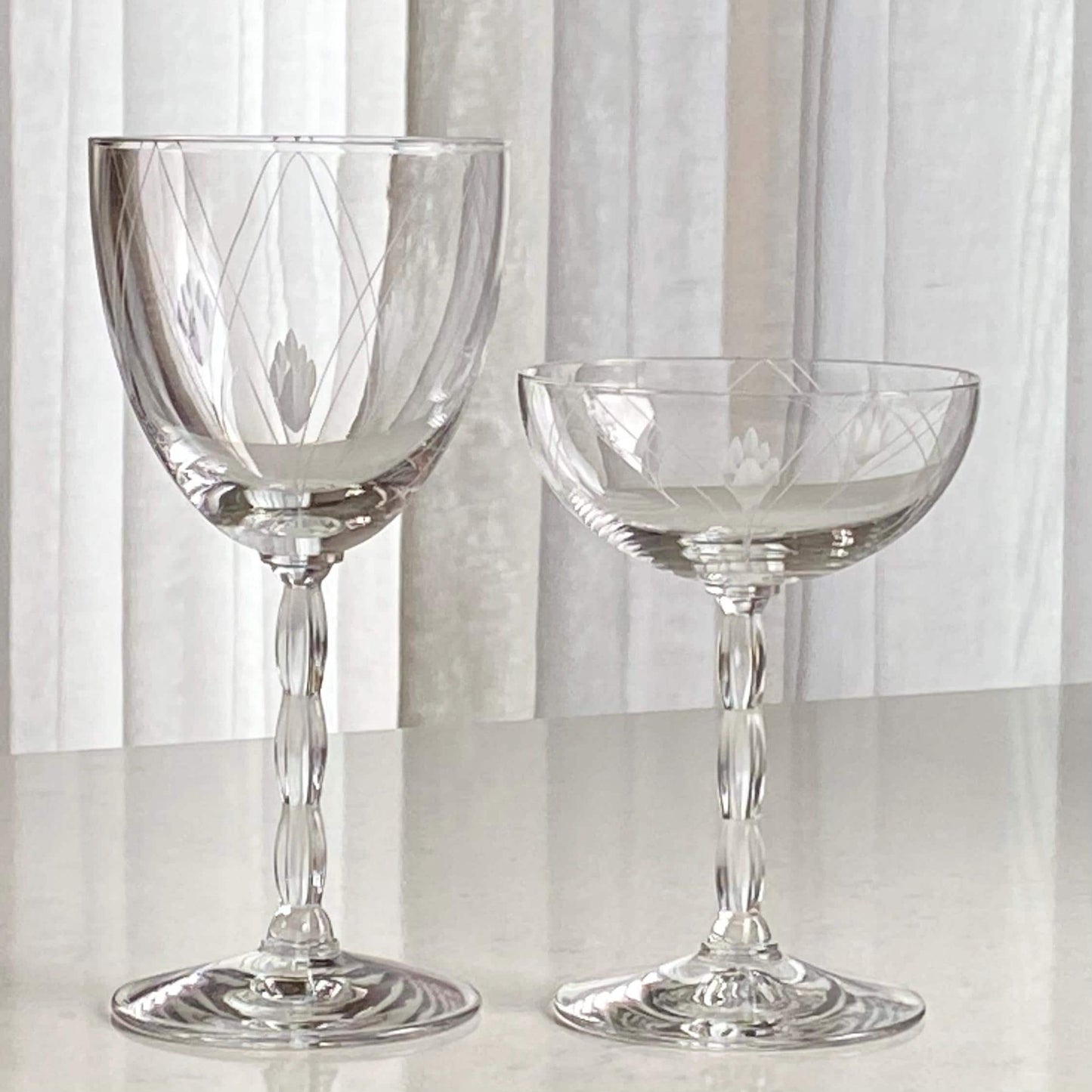 Vintage Fostoria Heraldry Etched Glasses (circa 1935 - 1969) - Set of 7