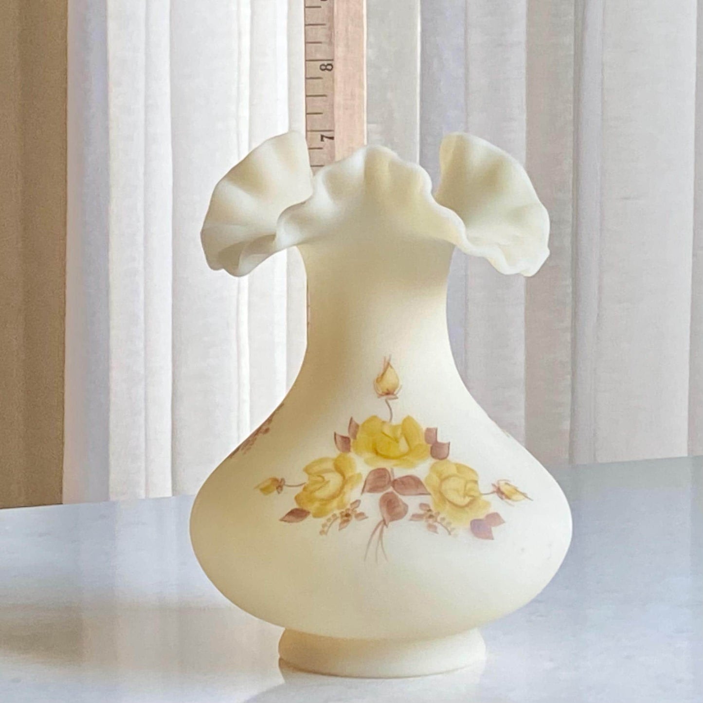 Vintage Fenton Hand Painted and Signed Ruffle Top Vase