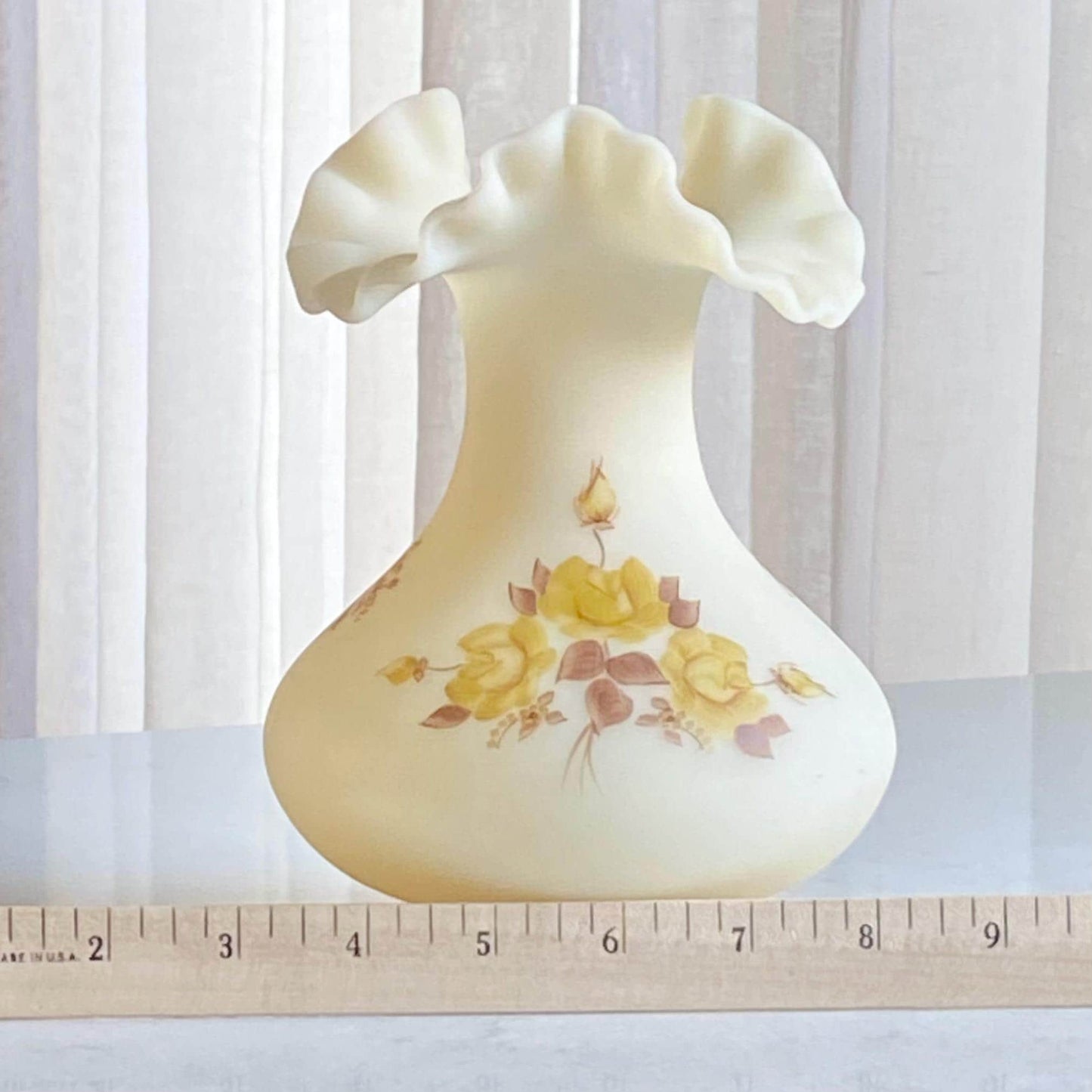 Vintage Fenton Hand Painted and Signed Ruffle Top Vase