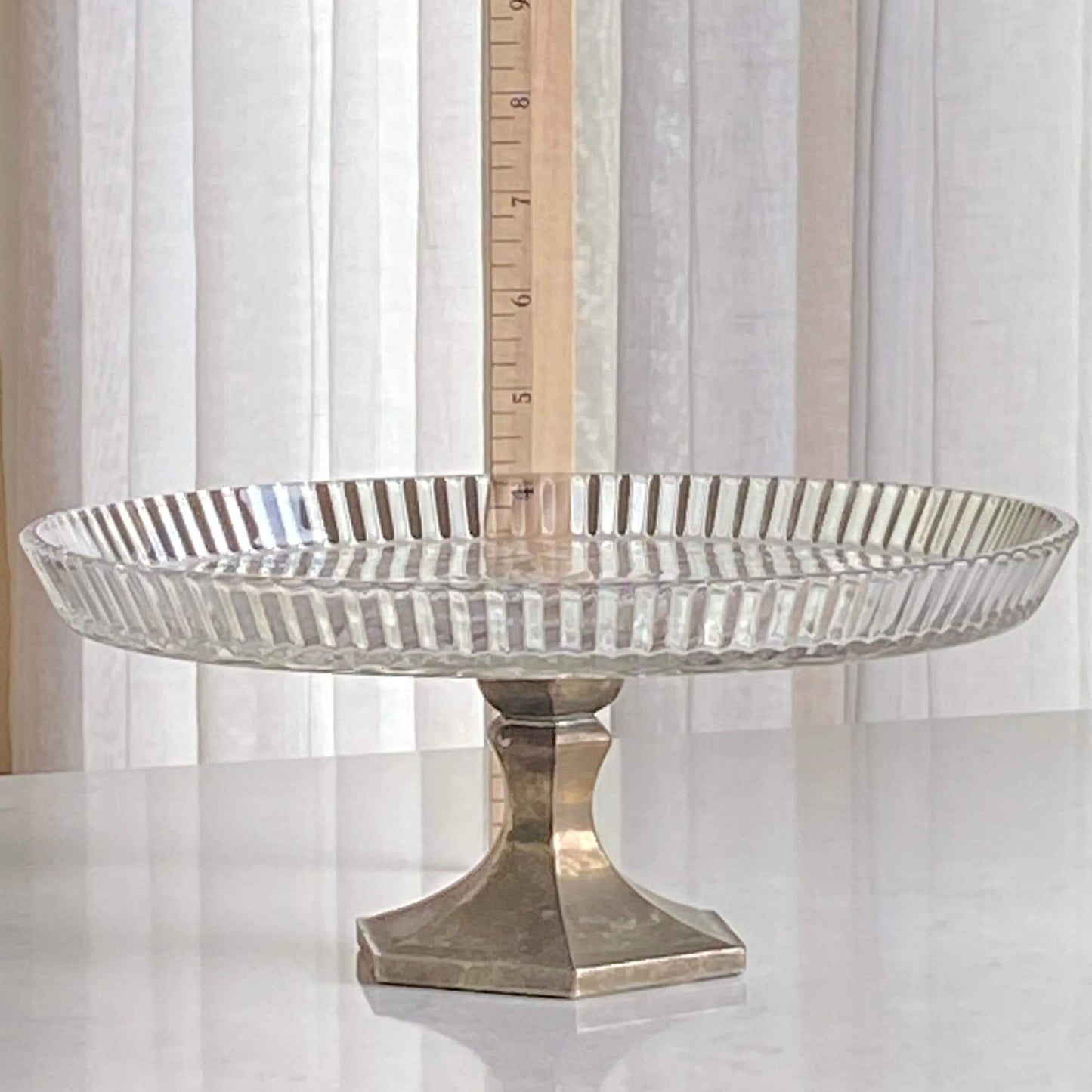 Vintage Teleflora Silver Plate Base 10 Inch Glass Cake Stand