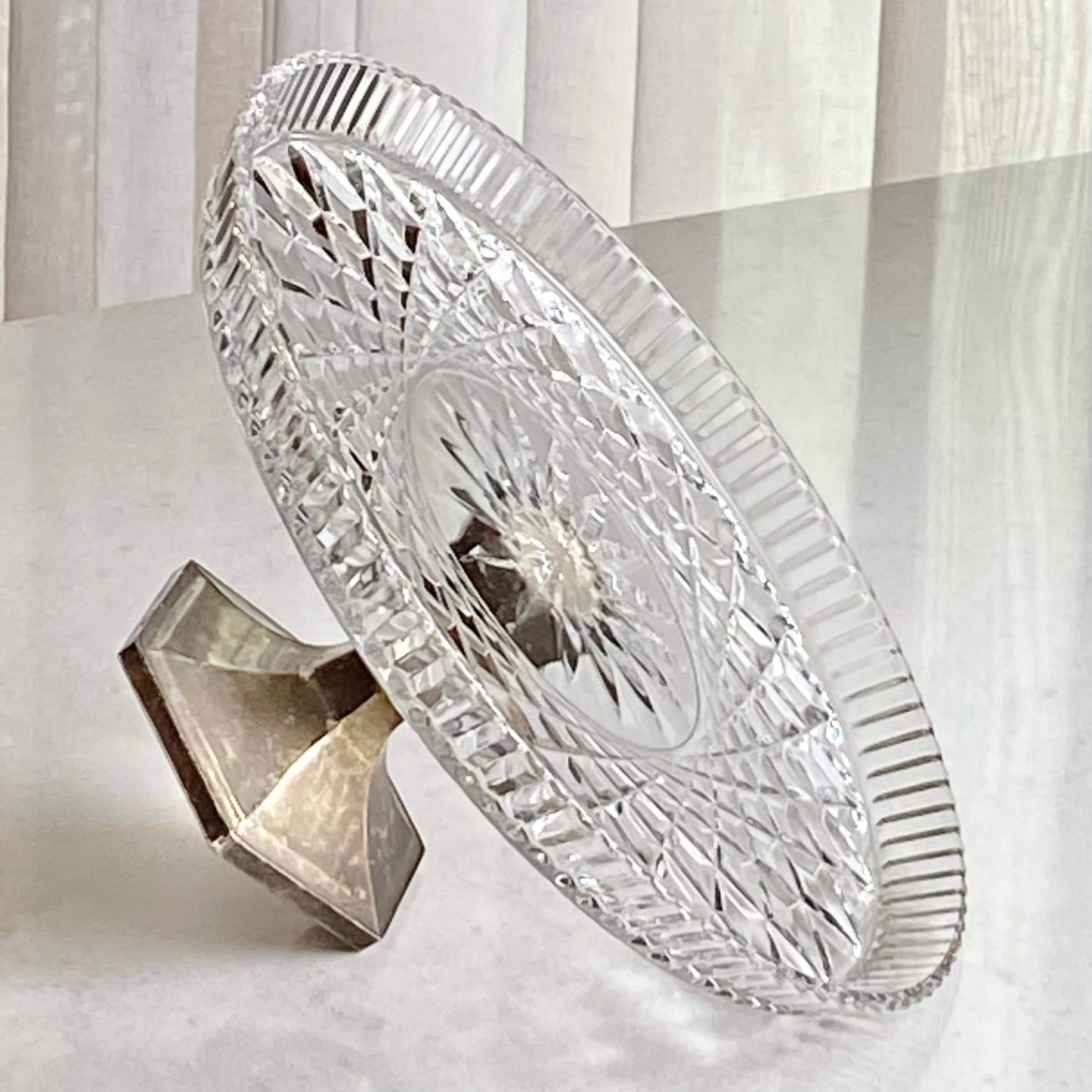 Vintage Teleflora Silver Plate Base 10 Inch Glass Cake Stand