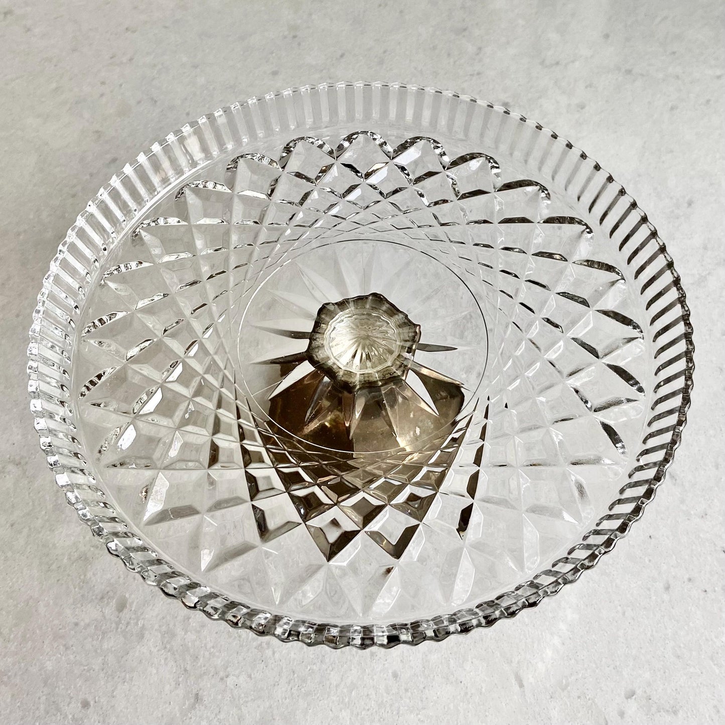 Vintage Teleflora Silver Plate Base 10 Inch Glass Cake Stand
