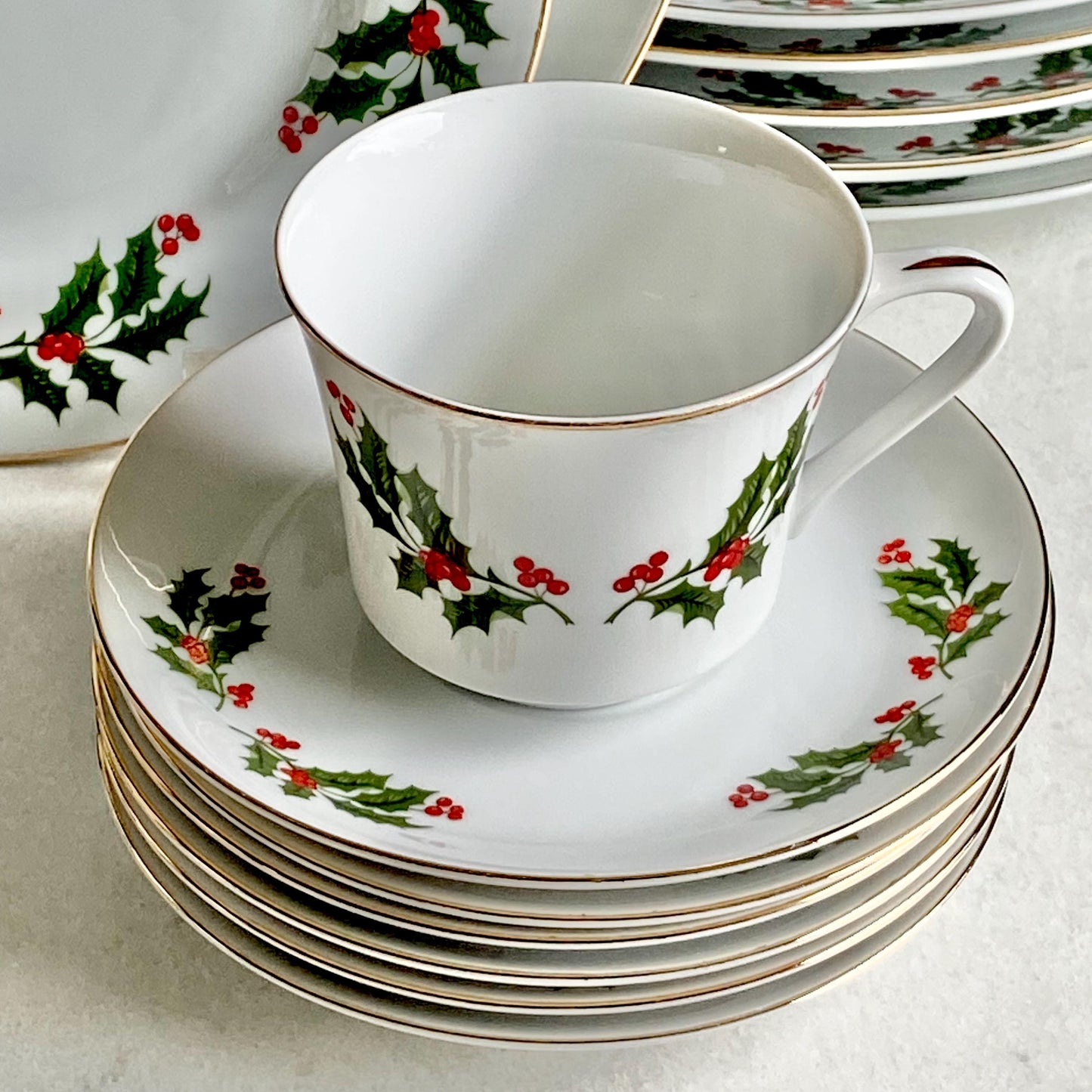 Vintage Kashima Christmas Holly Dishes - Service for Six (24 pieces total)