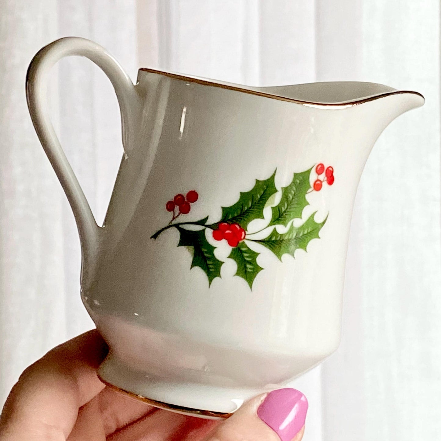 Vintage Kashima Christmas Holly Coffee/Tea Pot, Creamer and Covered Sugar bowl