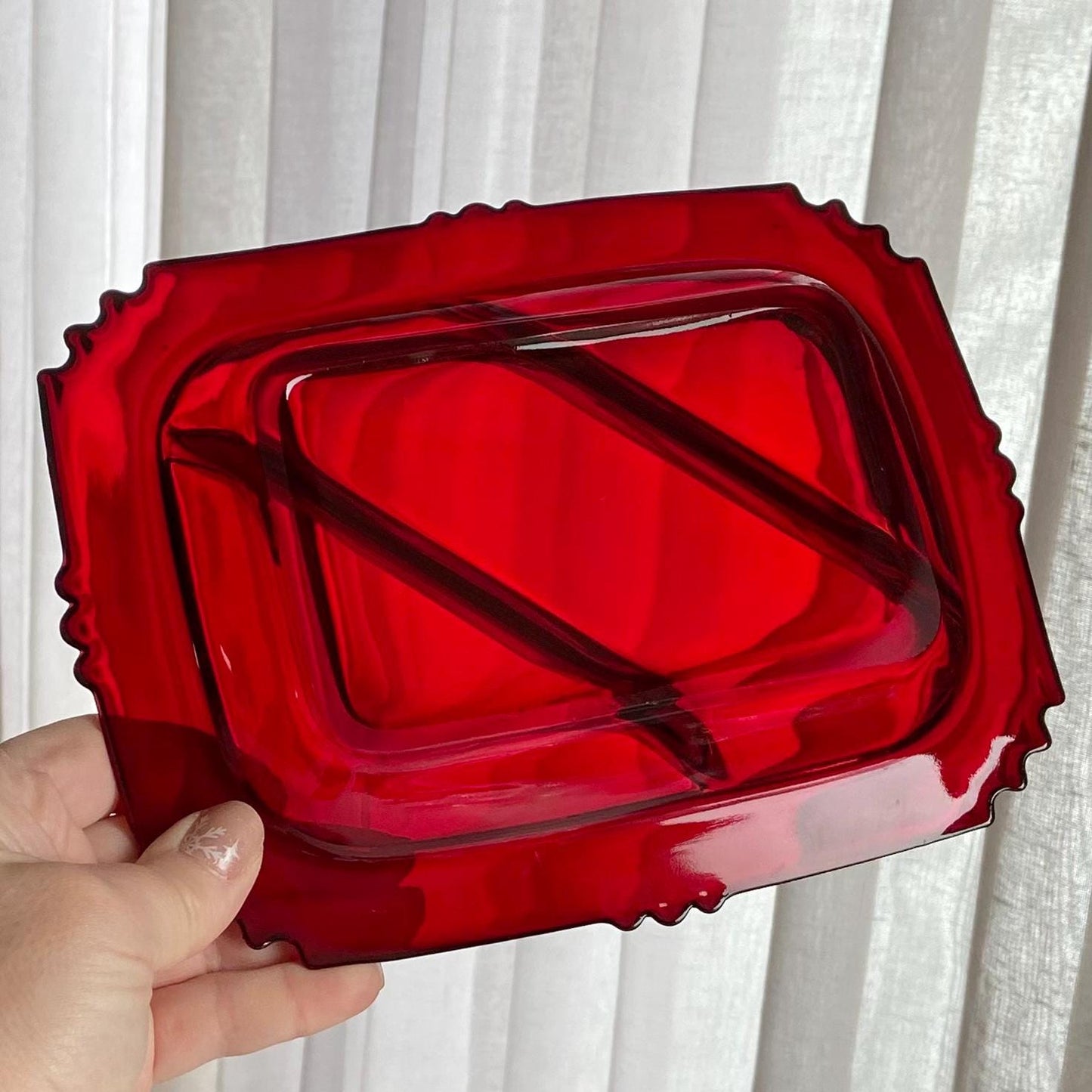 Vintage New Martinsville Oscar Ruby Three Part Divided Dish