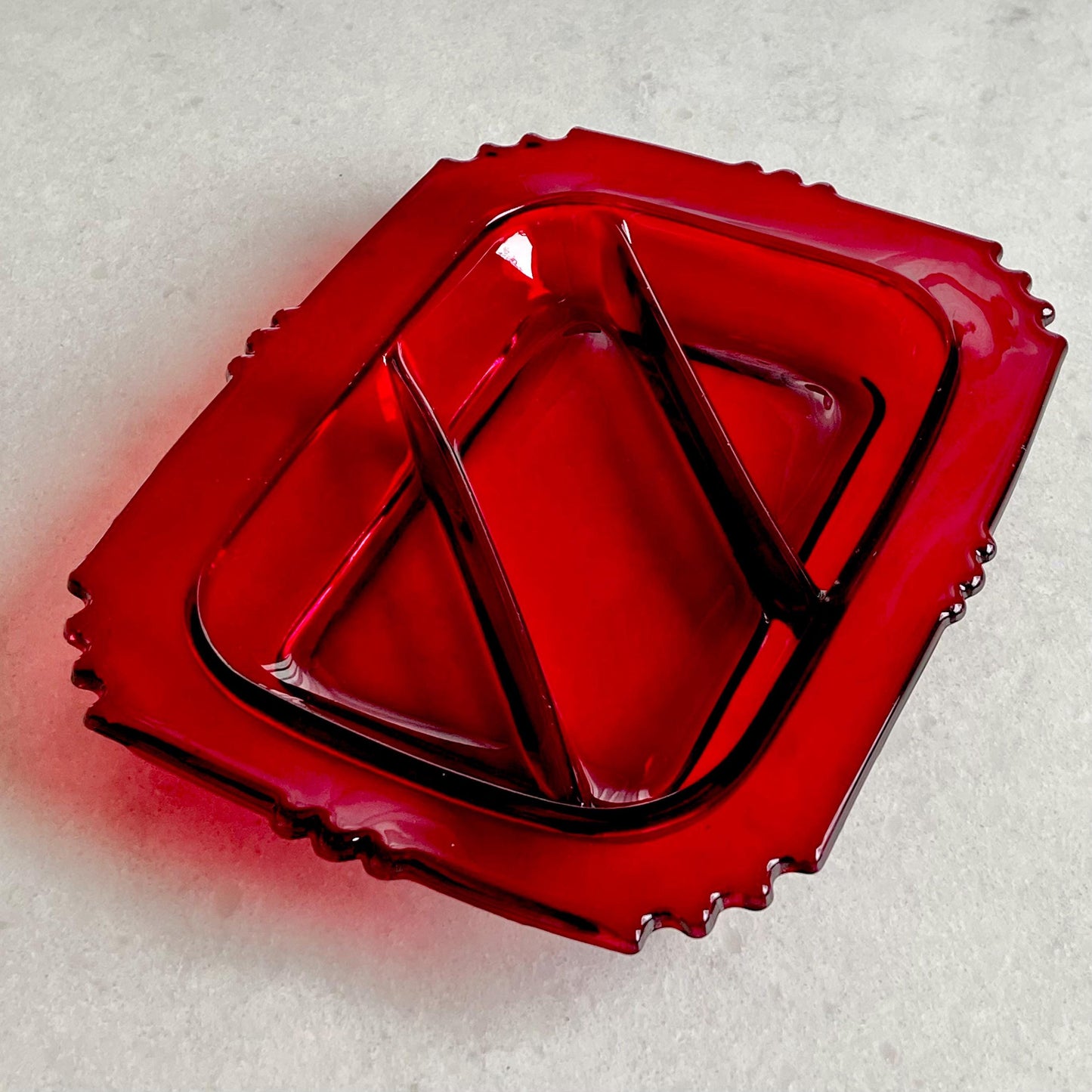 Vintage New Martinsville Oscar Ruby Three Part Divided Dish