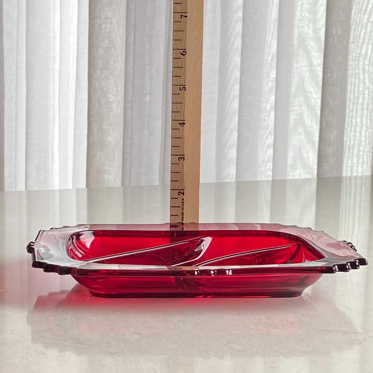 Vintage New Martinsville Oscar Ruby Three Part Divided Dish