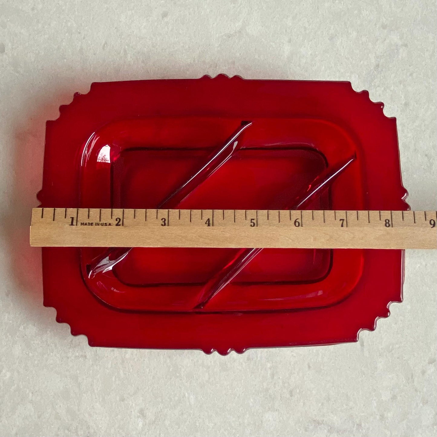 Vintage New Martinsville Oscar Ruby Three Part Divided Dish