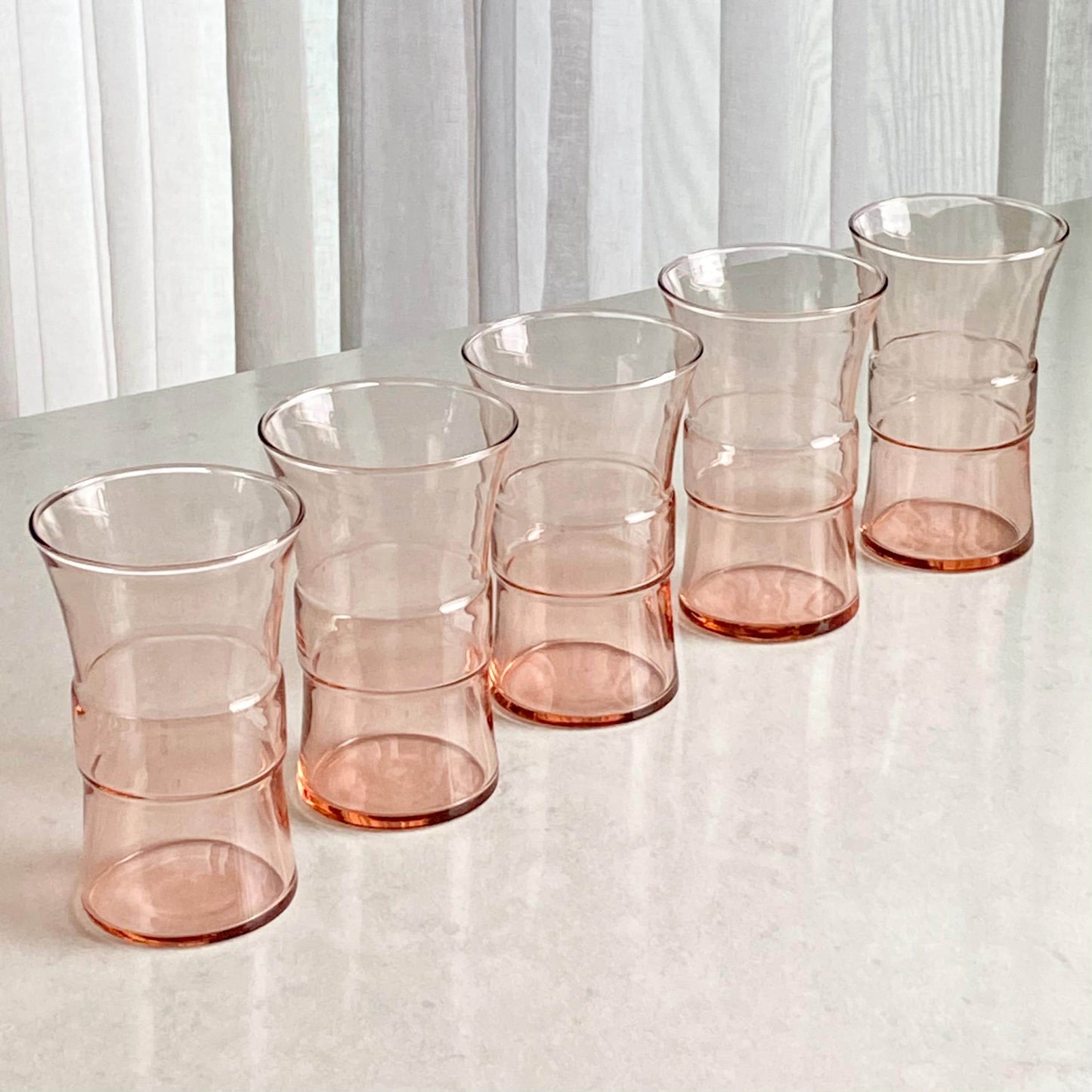 Vintage Libbey Pink Meridian Belted Tumbler Glasses (circa 1948) - Set of 5