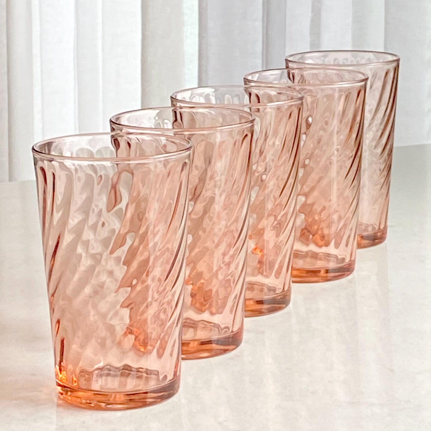 Vintage Rosaline Pink Optic Swirl Tumbler Glasses - Set of 5